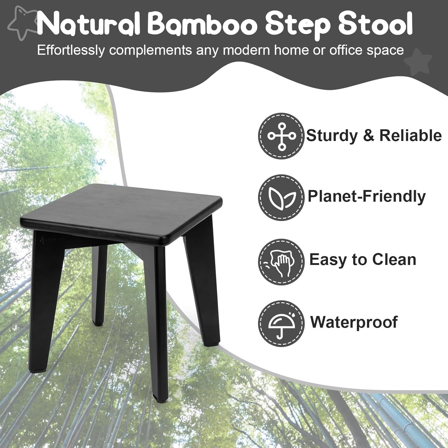 image:imageStrongTek Bamboo Step Stool for Kids and Adults Natural Material Sturdy and Versatile Short Foot Stool for Bathroom Kitchen Bedroom Compact 10inch Small Wood Stool Plant Stand BlackBlack