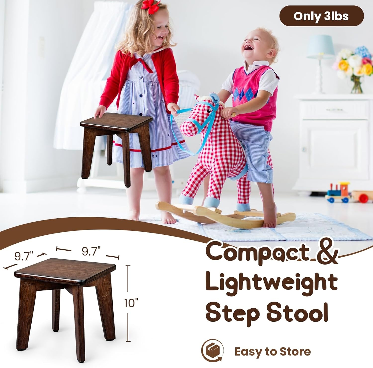 image:imageStrongTek Bamboo Step Stool for Kids and Adults Natural Material Sturdy and Versatile Short Foot Stool for Bathroom Kitchen Bedroom Compact 10inch Small Wood Stool Plant Stand BlackChocolate