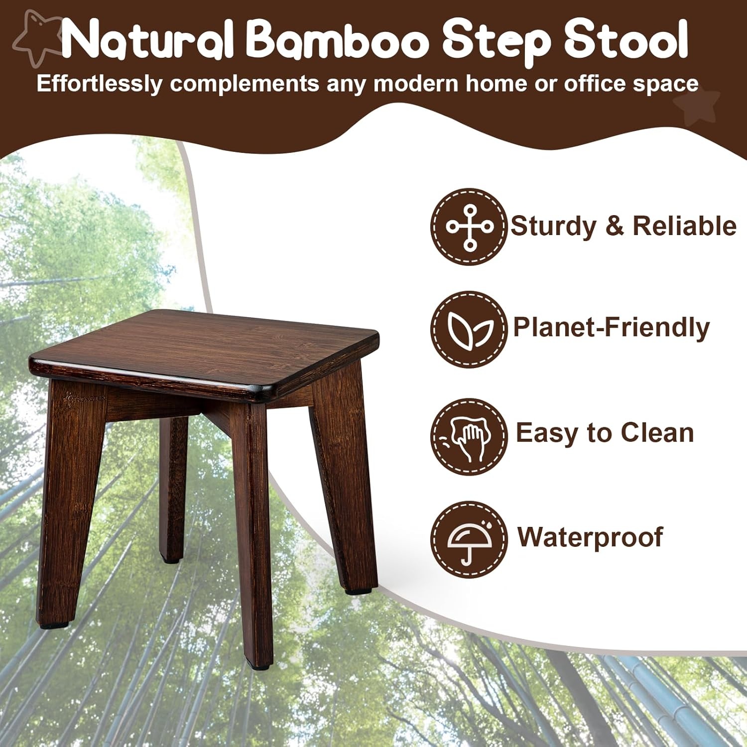 image:imageStrongTek Bamboo Step Stool for Kids and Adults Natural Material Sturdy and Versatile Short Foot Stool for Bathroom Kitchen Bedroom Compact 10inch Small Wood Stool Plant Stand BlackChocolate