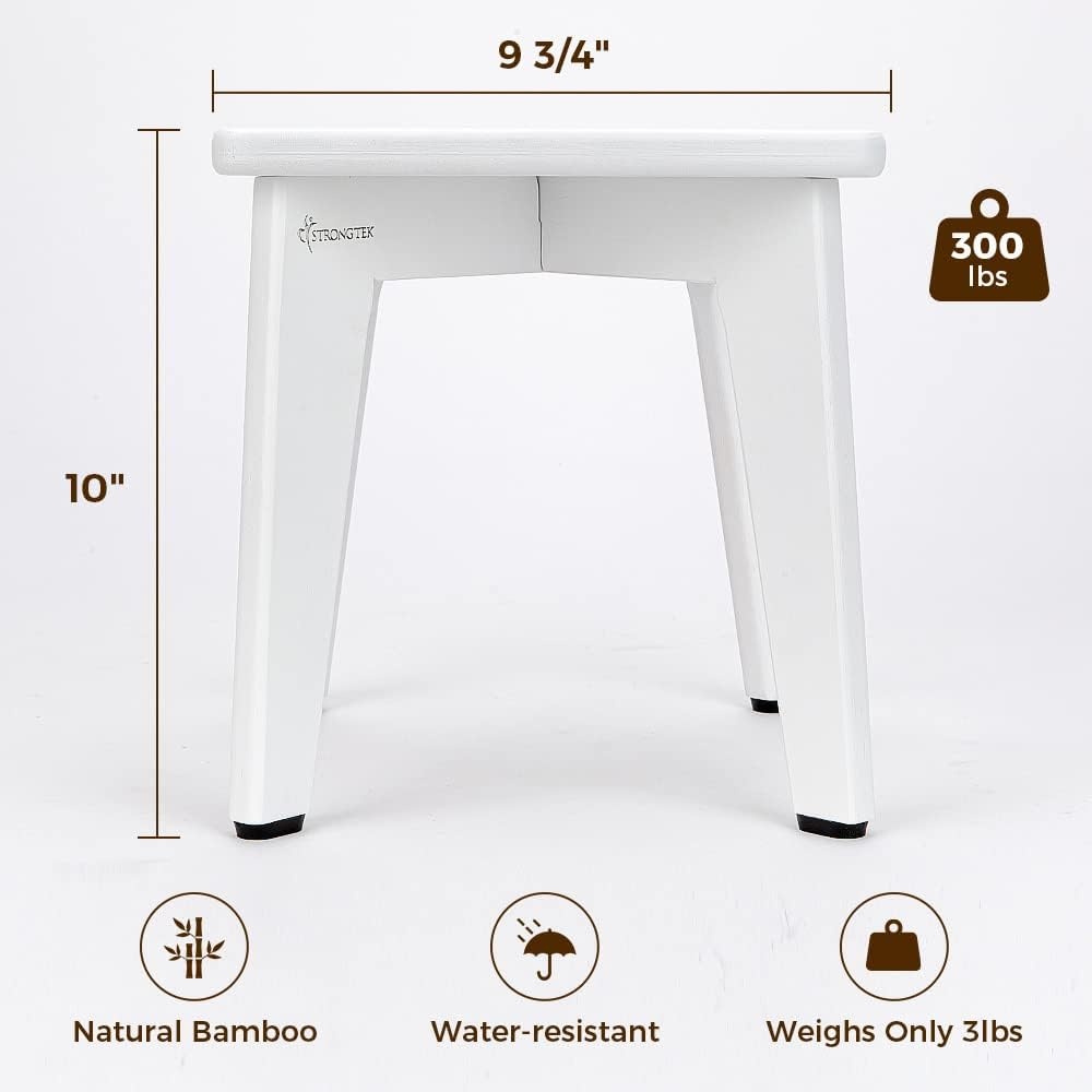 image:imageStrongTek Bamboo Step Stool for Kids and Adults Natural Material Sturdy and Versatile Short Foot Stool for Bathroom Kitchen Bedroom Compact 10inch Small Wood Stool Plant Stand BlackWhite