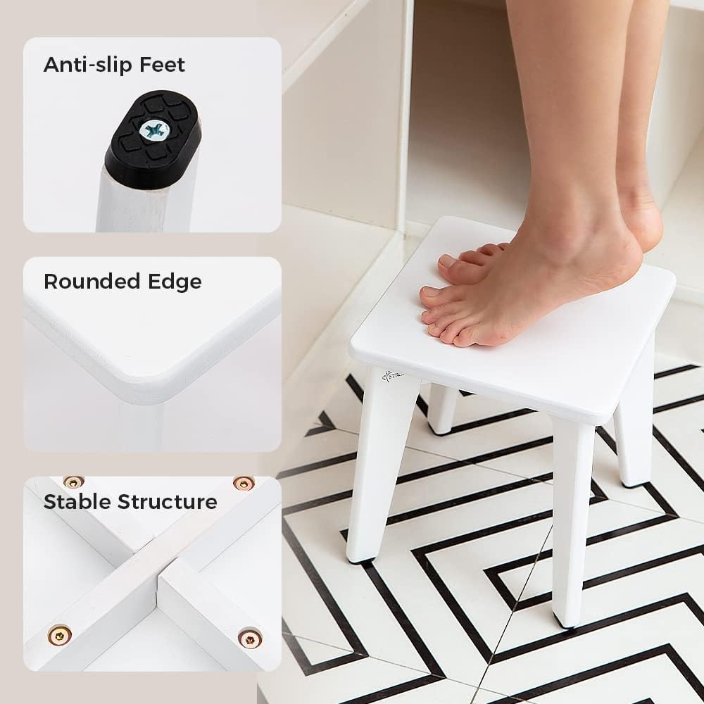 image:imageStrongTek Bamboo Step Stool for Kids and Adults Natural Material Sturdy and Versatile Short Foot Stool for Bathroom Kitchen Bedroom Compact 10inch Small Wood Stool Plant Stand BlackWhite