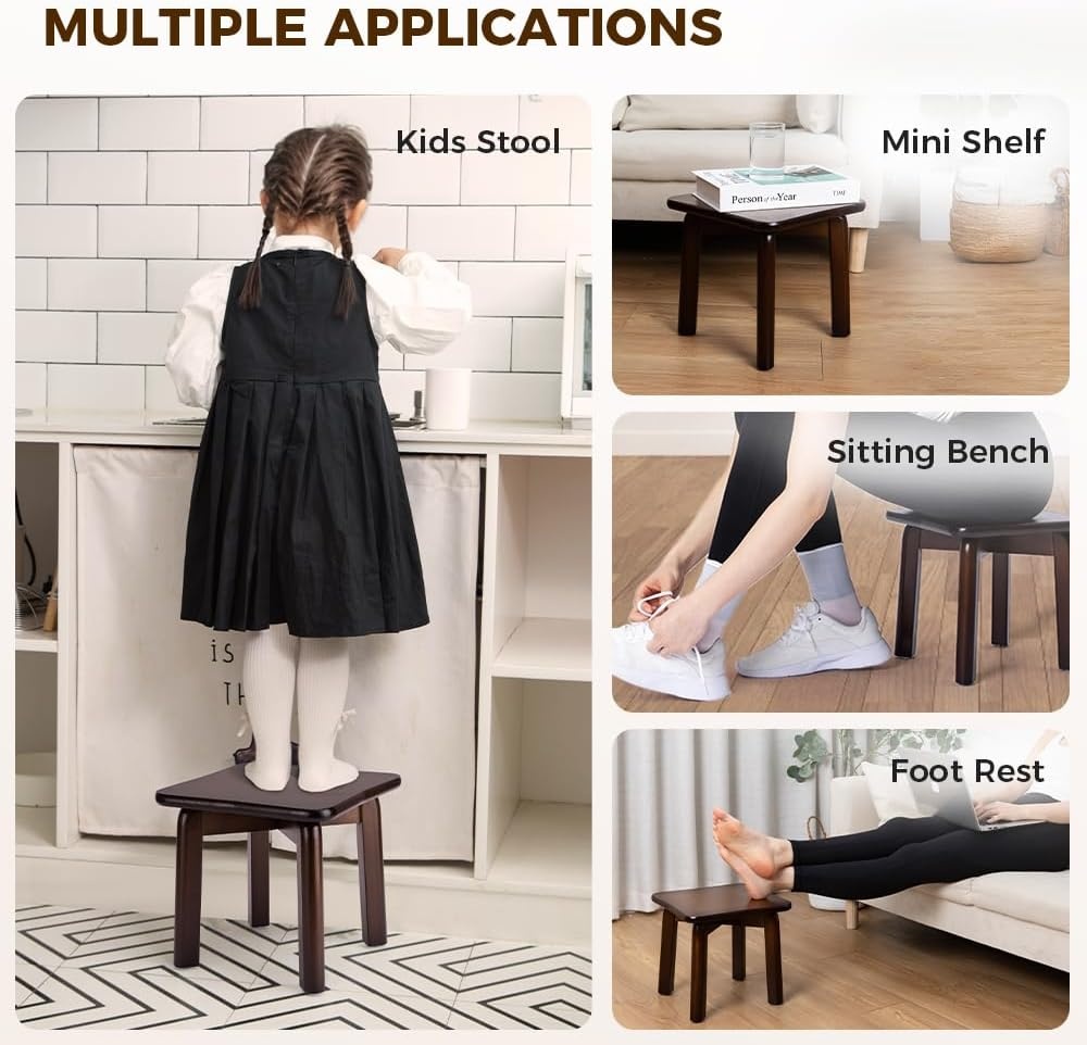 image:imageStrongTek Bamboo Step Stool for Kids and Adults Natural Material Sturdy and Versatile Short Foot Stool for Bathroom Kitchen Bedroom Compact 10inch Small Wood Stool Plant Stand BlackUpgradedwalnut