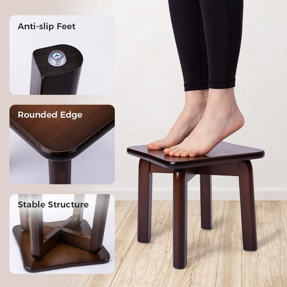 image:imageStrongTek Bamboo Step Stool for Kids and Adults Natural Material Sturdy and Versatile Short Foot Stool for Bathroom Kitchen Bedroom Compact 10inch Small Wood Stool Plant Stand BlackUpgradedwalnut