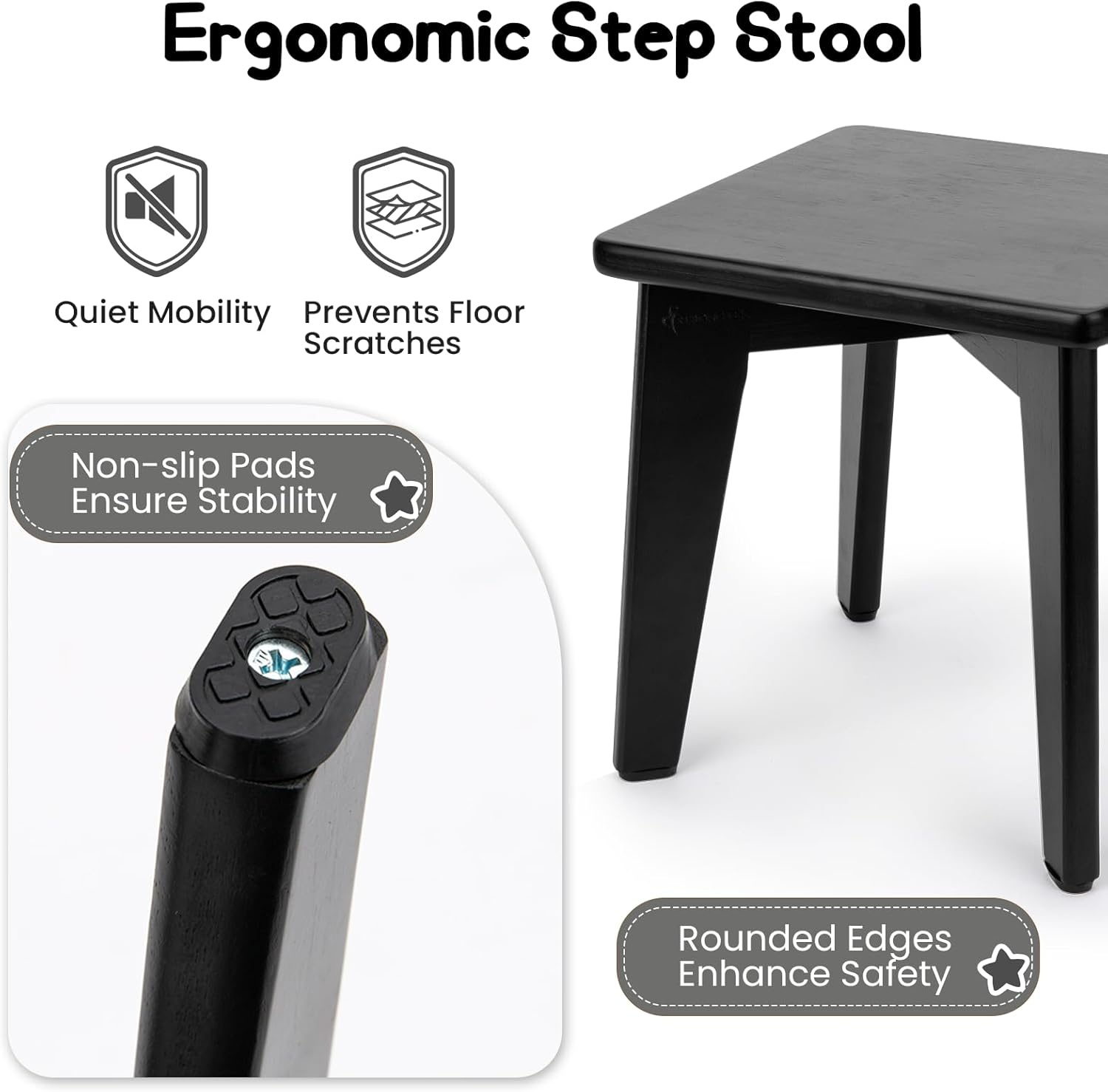 image:imageStrongTek Bamboo Step Stool for Kids and Adults Natural Material Sturdy and Versatile Short Foot Stool for Bathroom Kitchen Bedroom Compact 10inch Small Wood Stool Plant Stand BlackBlack