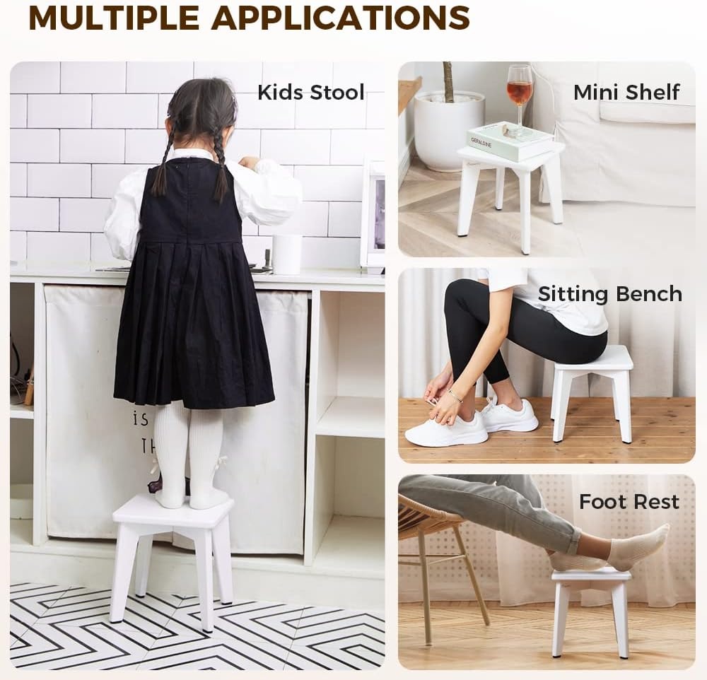 image:imageStrongTek Bamboo Step Stool for Kids and Adults Natural Material Sturdy and Versatile Short Foot Stool for Bathroom Kitchen Bedroom Compact 10inch Small Wood Stool Plant Stand BlackWhite