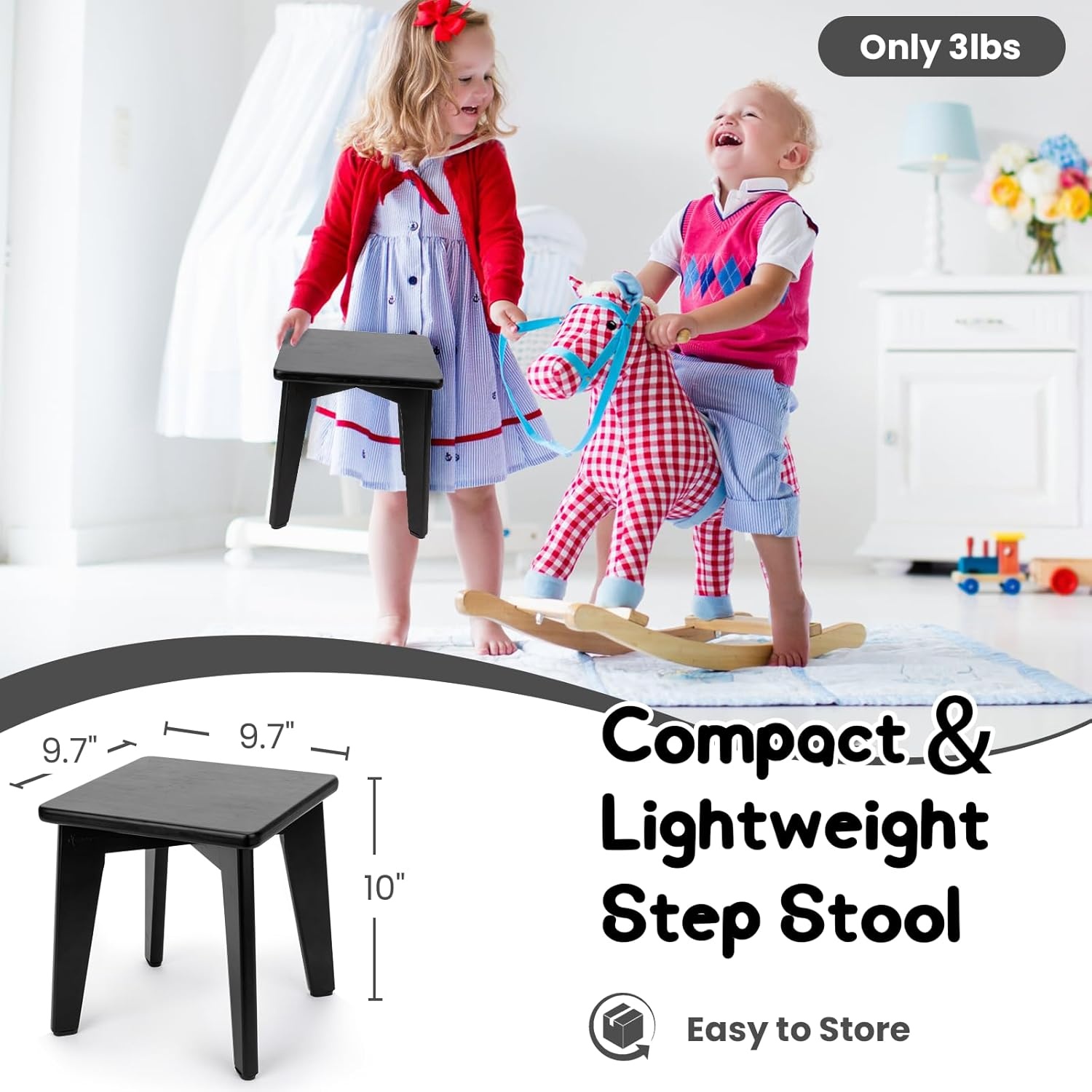 image:imageStrongTek Bamboo Step Stool for Kids and Adults Natural Material Sturdy and Versatile Short Foot Stool for Bathroom Kitchen Bedroom Compact 10inch Small Wood Stool Plant Stand BlackBlack