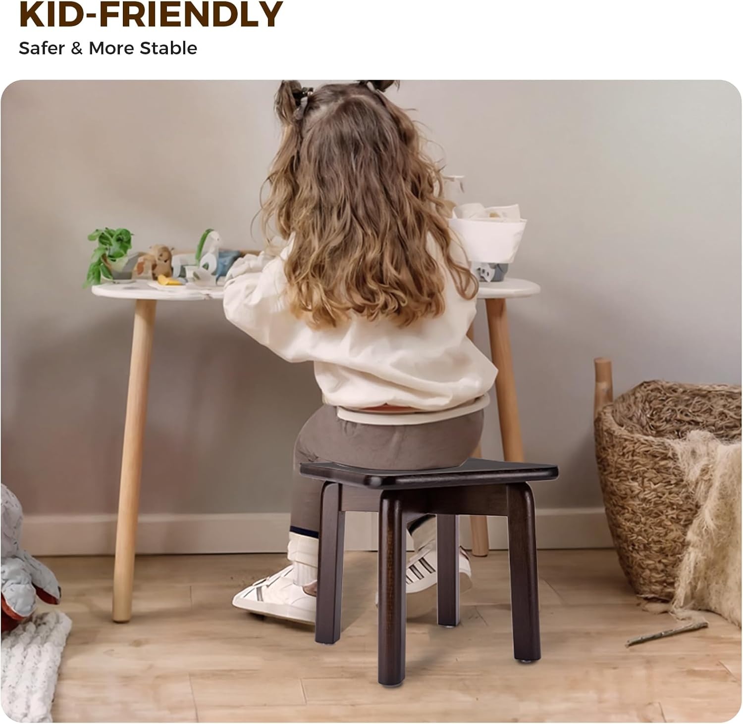 image:imageStrongTek Bamboo Step Stool for Kids and Adults Natural Material Sturdy and Versatile Short Foot Stool for Bathroom Kitchen Bedroom Compact 10inch Small Wood Stool Plant Stand BlackUpgradedwalnut