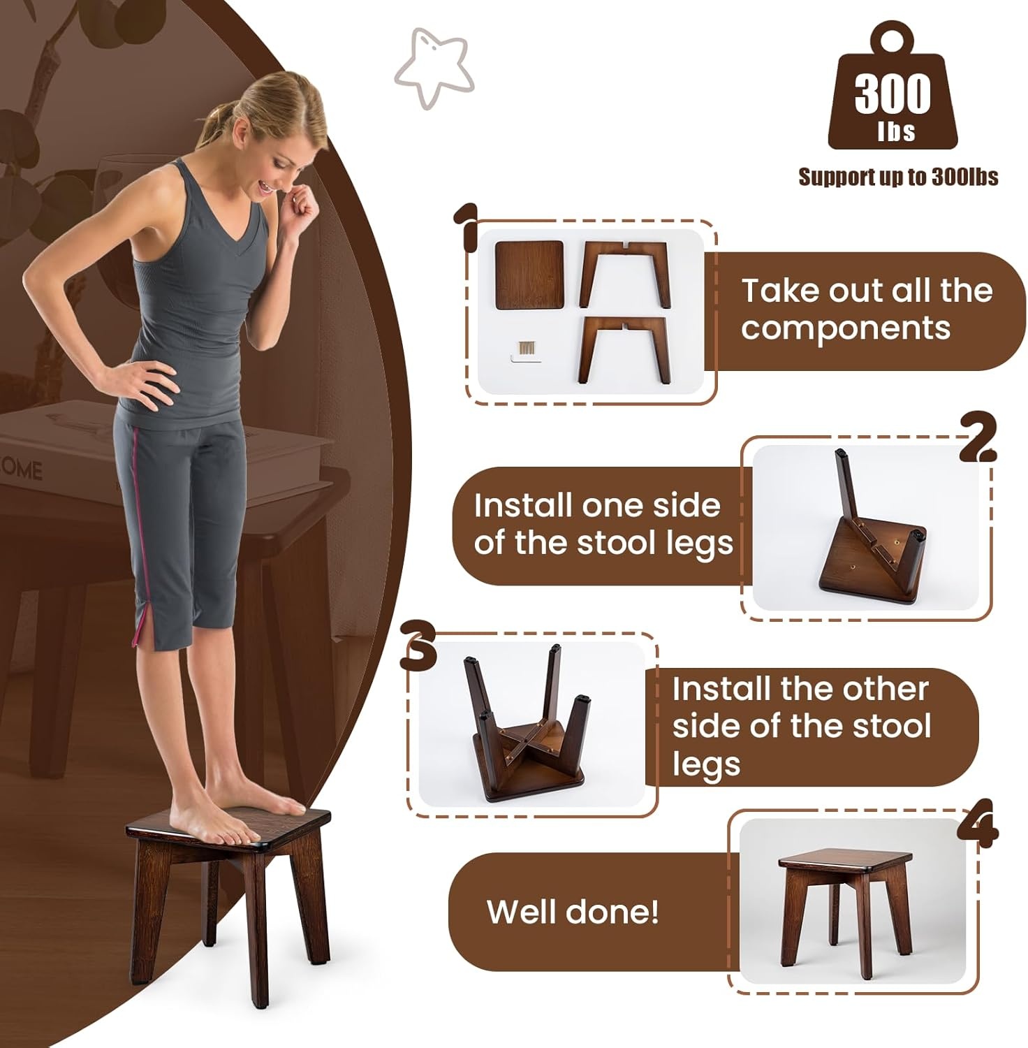 image:imageStrongTek Bamboo Step Stool for Kids and Adults Natural Material Sturdy and Versatile Short Foot Stool for Bathroom Kitchen Bedroom Compact 10inch Small Wood Stool Plant Stand BlackChocolate
