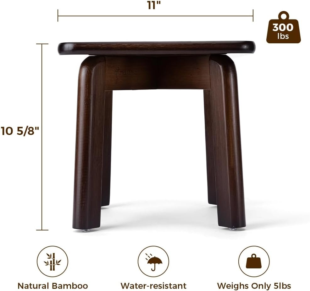 image:imageStrongTek Bamboo Step Stool for Kids and Adults Natural Material Sturdy and Versatile Short Foot Stool for Bathroom Kitchen Bedroom Compact 10inch Small Wood Stool Plant Stand BlackUpgradedwalnut