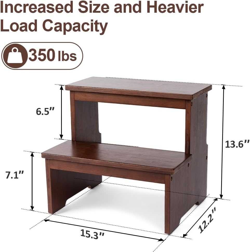 image:imageStrongTek Bamboo Two Step Stool for Adults and Kids Bed Stepstool with AntiSlip Bottom Heavy Duty for Kitchen Bathroom Bedside Step Stool Wooden Step Stairs 350 lbs CapacityDark Chocolate