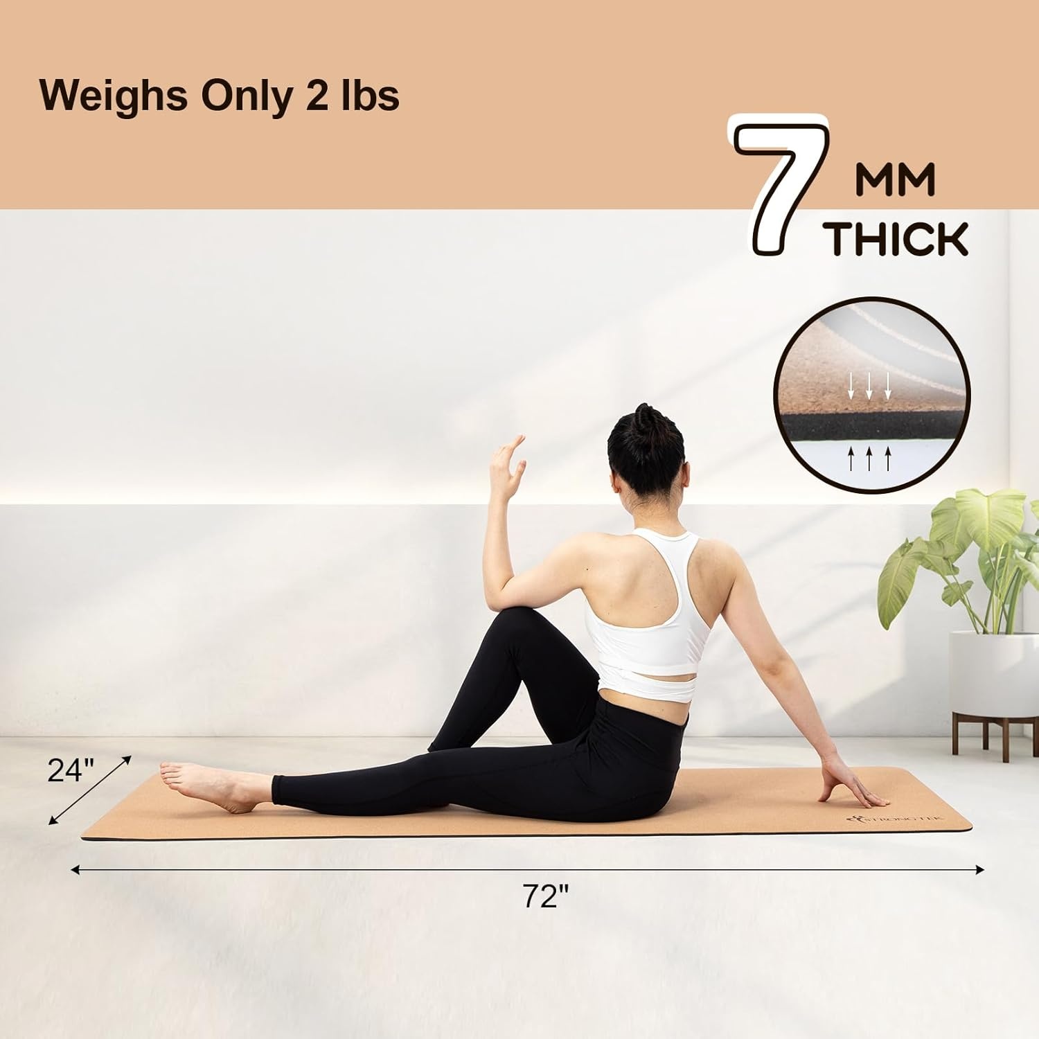 image:imageStrongTek EcoFriendly Cork Yoga Mat 7mm Thick 72x24 CorkTPE 2 lbs NonSlip Lightweight amp Cushioned Mat for Hot Yoga Pilates amp Home Fitness Durable Surface with Natural Grip and Carry StrapCorkTPE