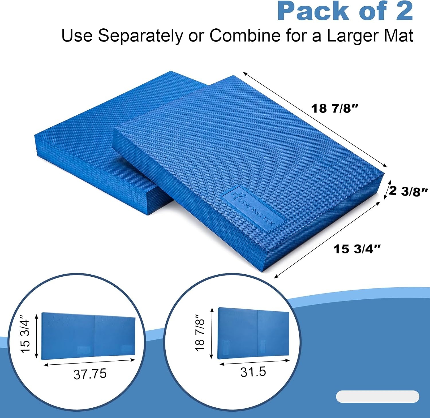 image:imageStrongTek Extra Wide Foam Balance Pad for Physical Therapy 19 X 158 X 24 HighDensity TPE Foam Pad for Exercise Enhanced Stability Core Strength NonSlip amp WaterResistant for Fitness YogaBlueSet of 2
