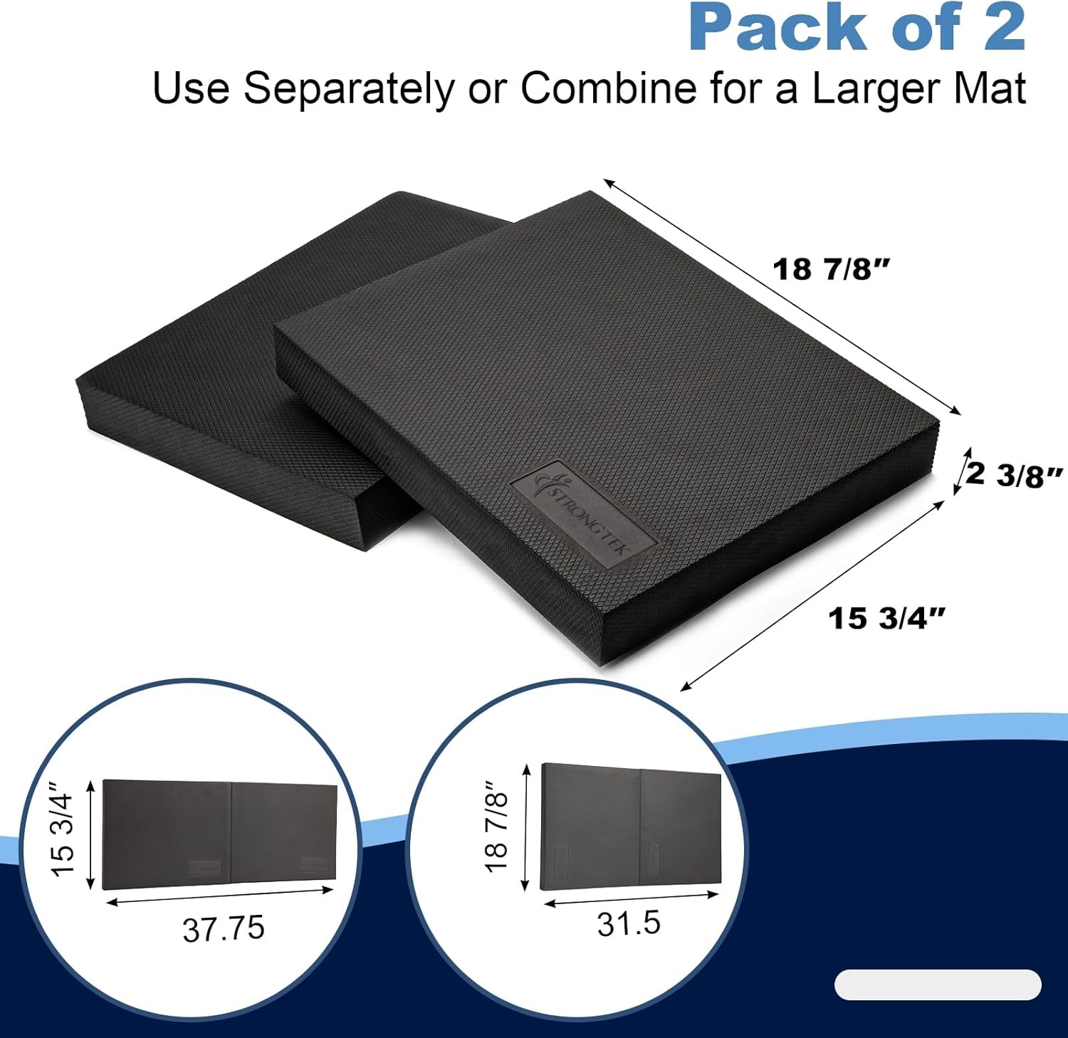 image:imageStrongTek Extra Wide Foam Balance Pad for Physical Therapy 19 X 158 X 24 HighDensity TPE Foam Pad for Exercise Enhanced Stability Core Strength NonSlip amp WaterResistant for Fitness YogaBlackSet of 2