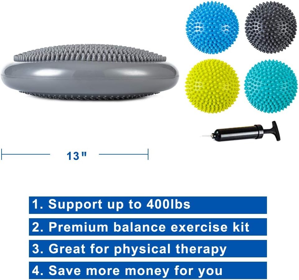 image:imageStrongTek Hedgehog Balance Pods with Hand Pump Stability Balance Trainer Dots Plus Large Balance Pad Core Body Balancing Inflatable Stepping Pads Sensory Wiggle Seats for Kids Set of 5Neutral
