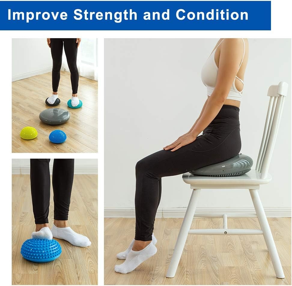 image:imageStrongTek Hedgehog Balance Pods with Hand Pump Stability Balance Trainer Dots Plus Large Balance Pad Core Body Balancing Inflatable Stepping Pads Sensory Wiggle Seats for Kids Set of 5Neutral