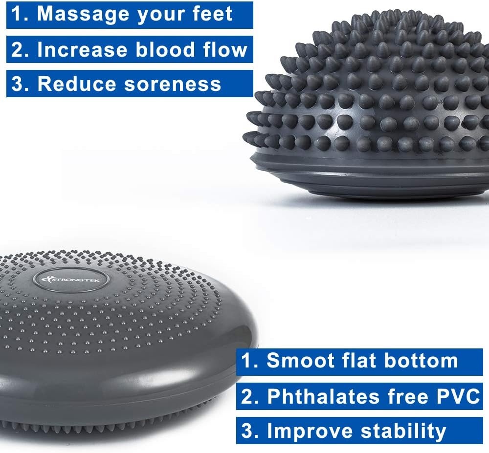 image:imageStrongTek Hedgehog Balance Pods with Hand Pump Stability Balance Trainer Dots Plus Large Balance Pad Core Body Balancing Inflatable Stepping Pads Sensory Wiggle Seats for Kids Set of 5Neutral