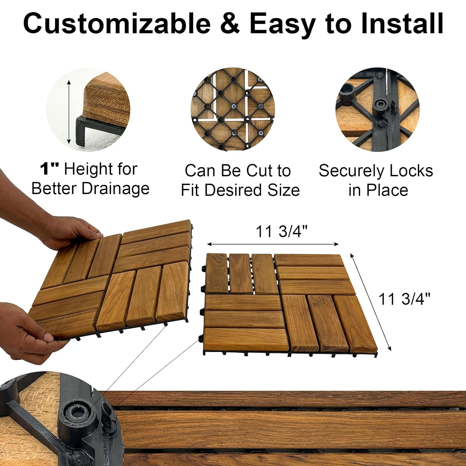 image:imageStrongTek Teak Interlocking Deck Tiles 12 x 12 Set of 10 Handcrafted in Indonesia Easy Installation WeatherResistant Ideal for Patios Balconies Gardens and Outdoor Spaces Transformation