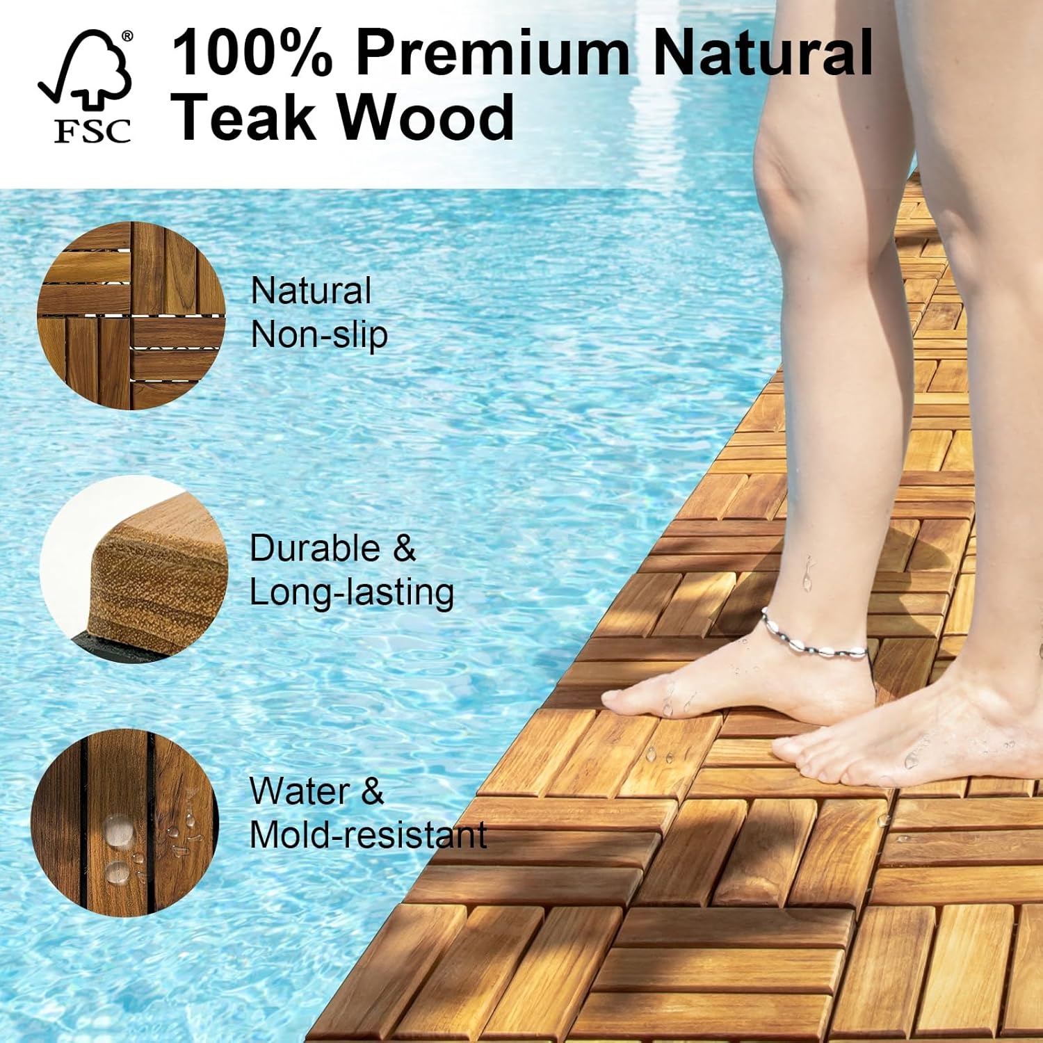image:imageStrongTek Teak Interlocking Deck Tiles 12 x 12 Set of 10 Handcrafted in Indonesia Easy Installation WeatherResistant Ideal for Patios Balconies Gardens and Outdoor Spaces Transformation