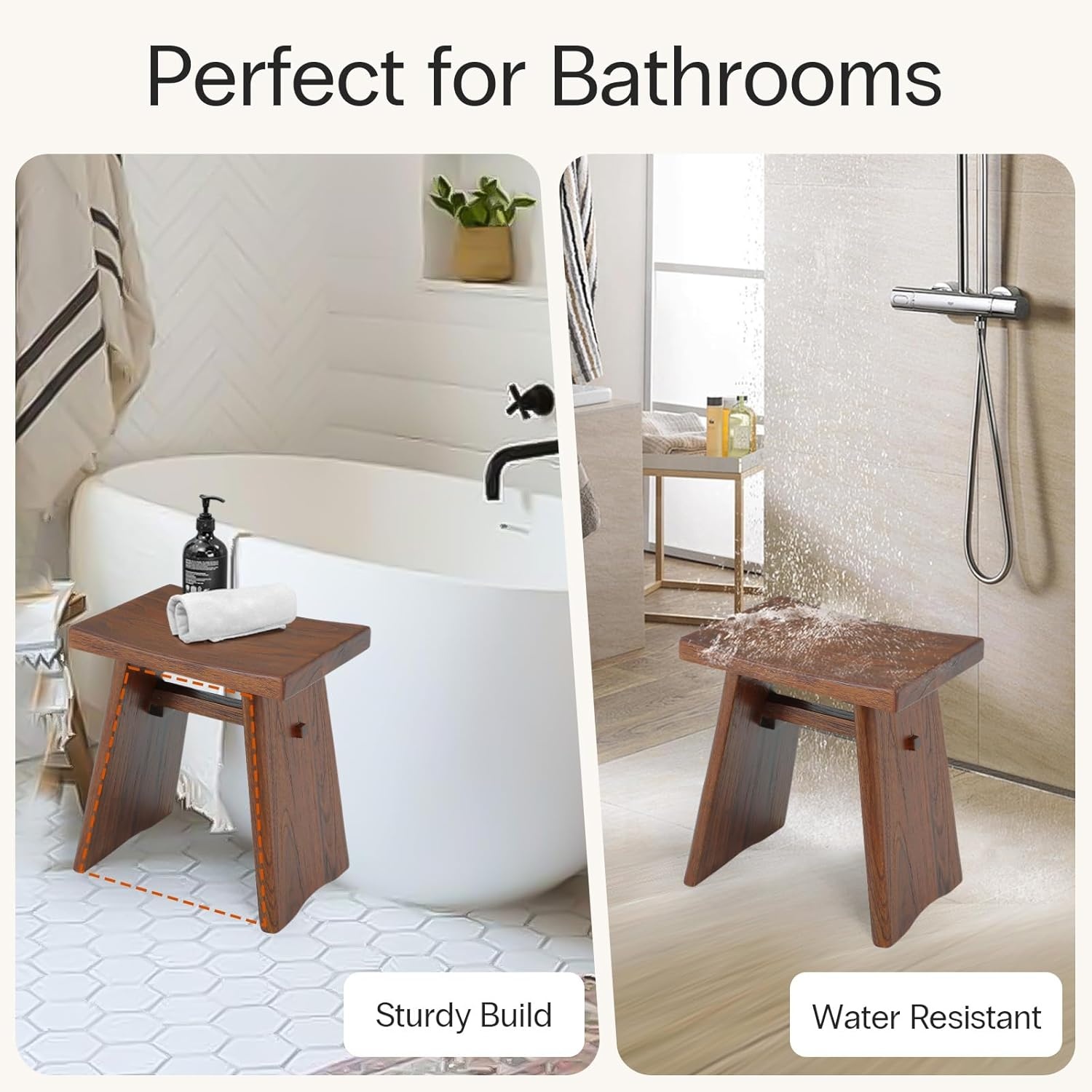 image:imageStrongTek Teak Shower Stool 18Inch Solid Teak Wood Bath Seat Bench for Bathroom Spa amp Home Ergonomic Curved Seat WaterResistant 350 lbs Capacity Stable Structure amp Smooth Finish Dark BrownDark Brown