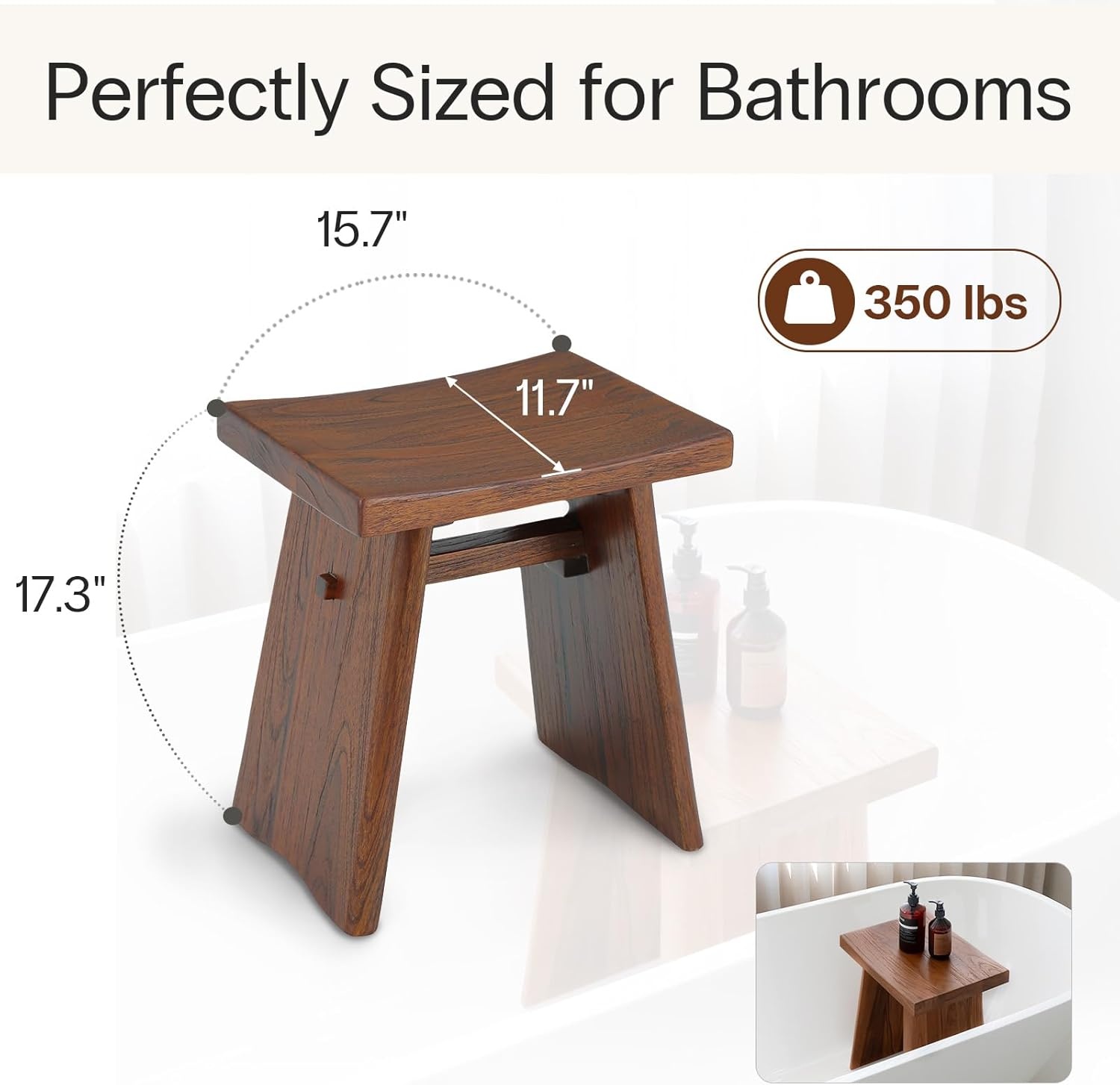image:imageStrongTek Teak Shower Stool 18Inch Solid Teak Wood Bath Seat Bench for Bathroom Spa amp Home Ergonomic Curved Seat WaterResistant 350 lbs Capacity Stable Structure amp Smooth Finish Dark BrownDark Brown