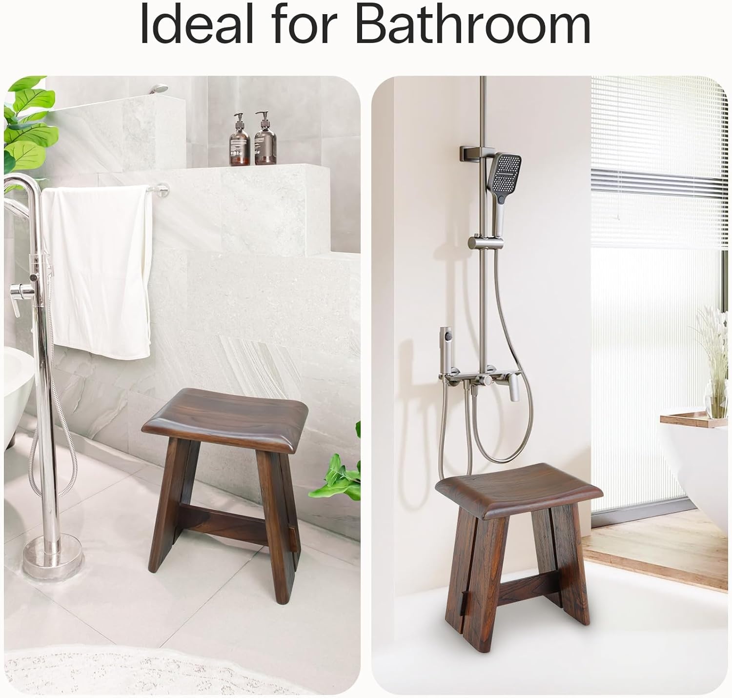 image:imageStrongTek Teak Shower Stool for Bathroom Teak Bath Bench 18 Height Ergonomic Curved Seat No Assembly Required Compact amp Stable Design 350 lbs Capacity Ideal for Shower Spa amp Home Use