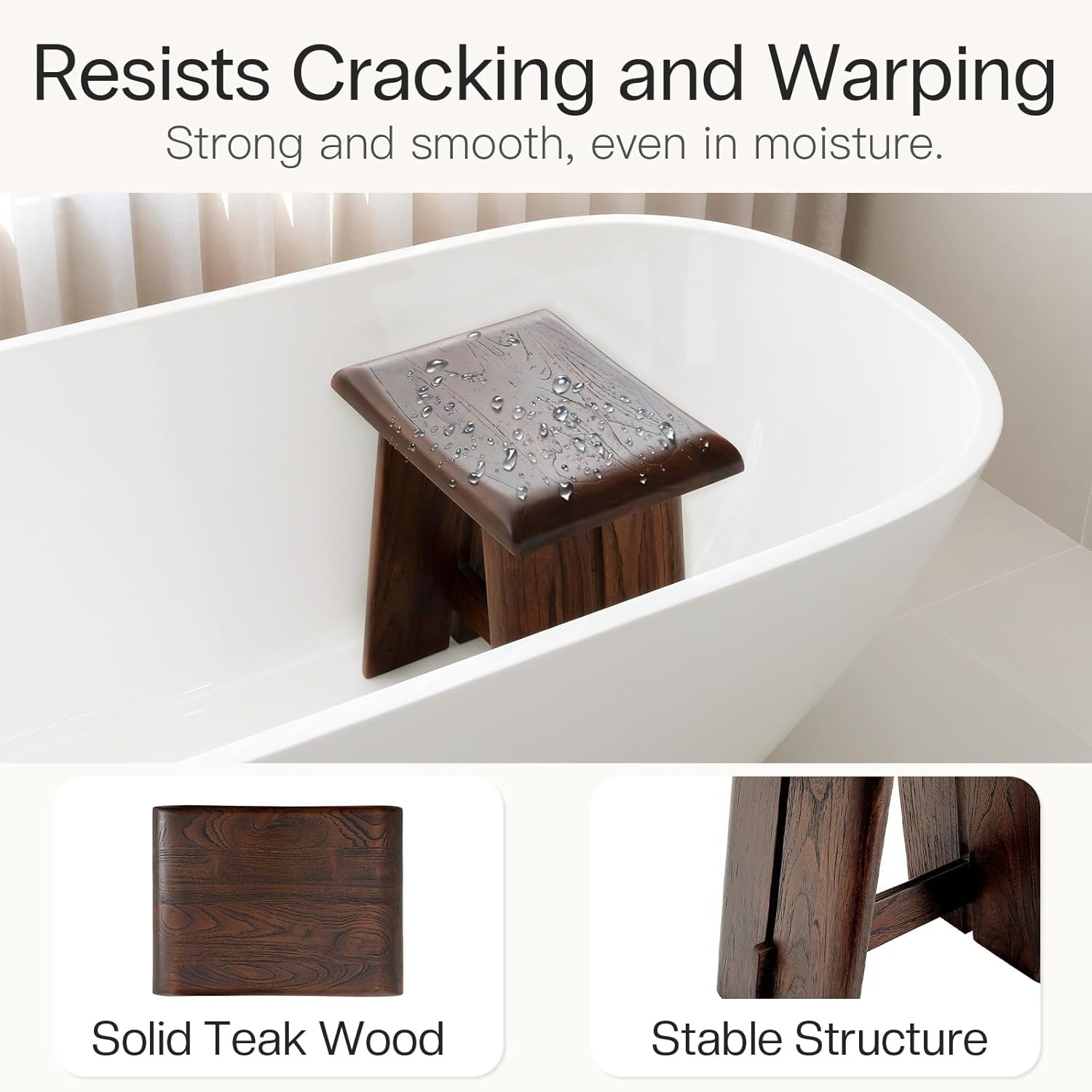image:imageStrongTek Teak Shower Stool for Bathroom Teak Bath Bench 18 Height Ergonomic Curved Seat No Assembly Required Compact amp Stable Design 350 lbs Capacity Ideal for Shower Spa amp Home Use
