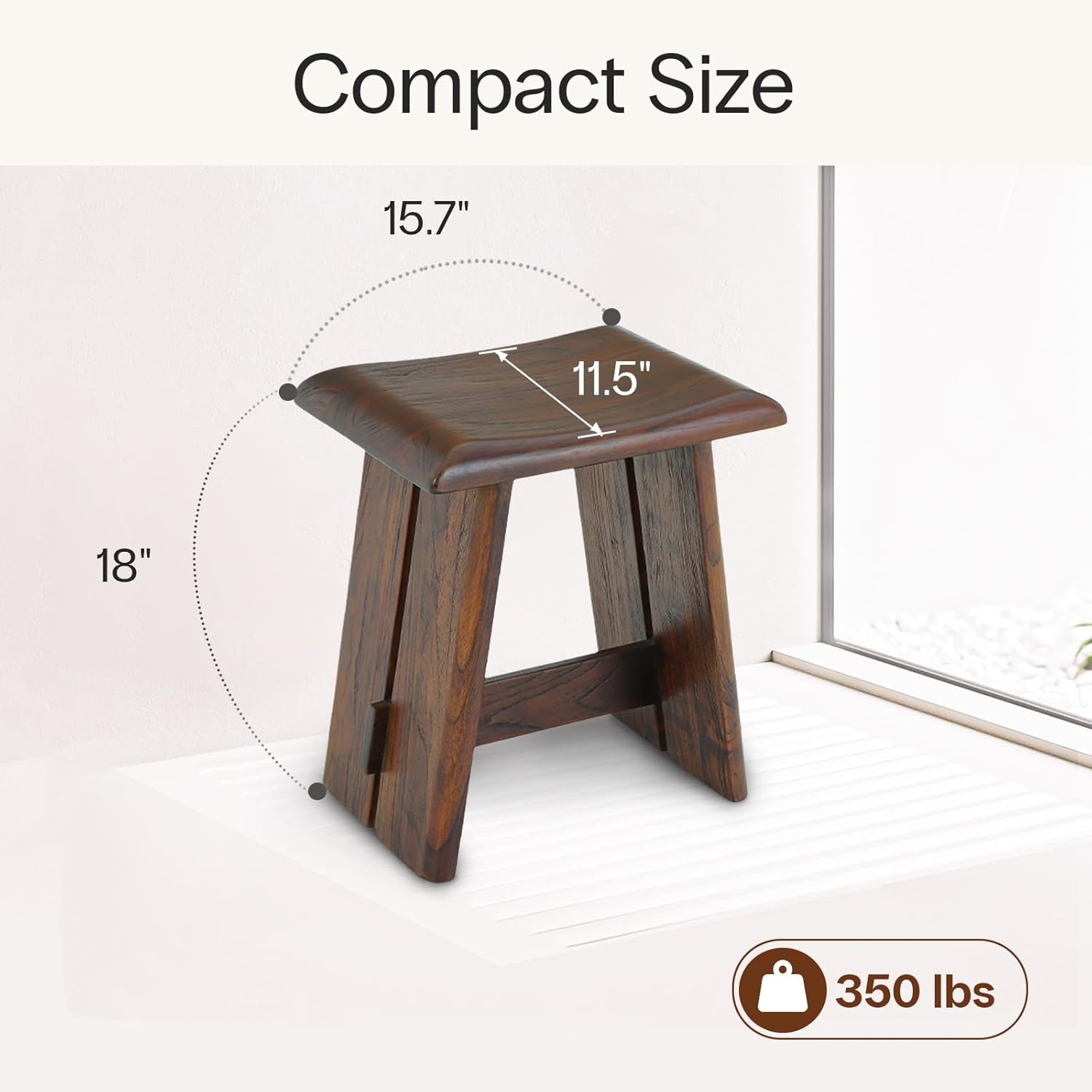 image:imageStrongTek Teak Shower Stool for Bathroom Teak Bath Bench 18 Height Ergonomic Curved Seat No Assembly Required Compact amp Stable Design 350 lbs Capacity Ideal for Shower Spa amp Home Use