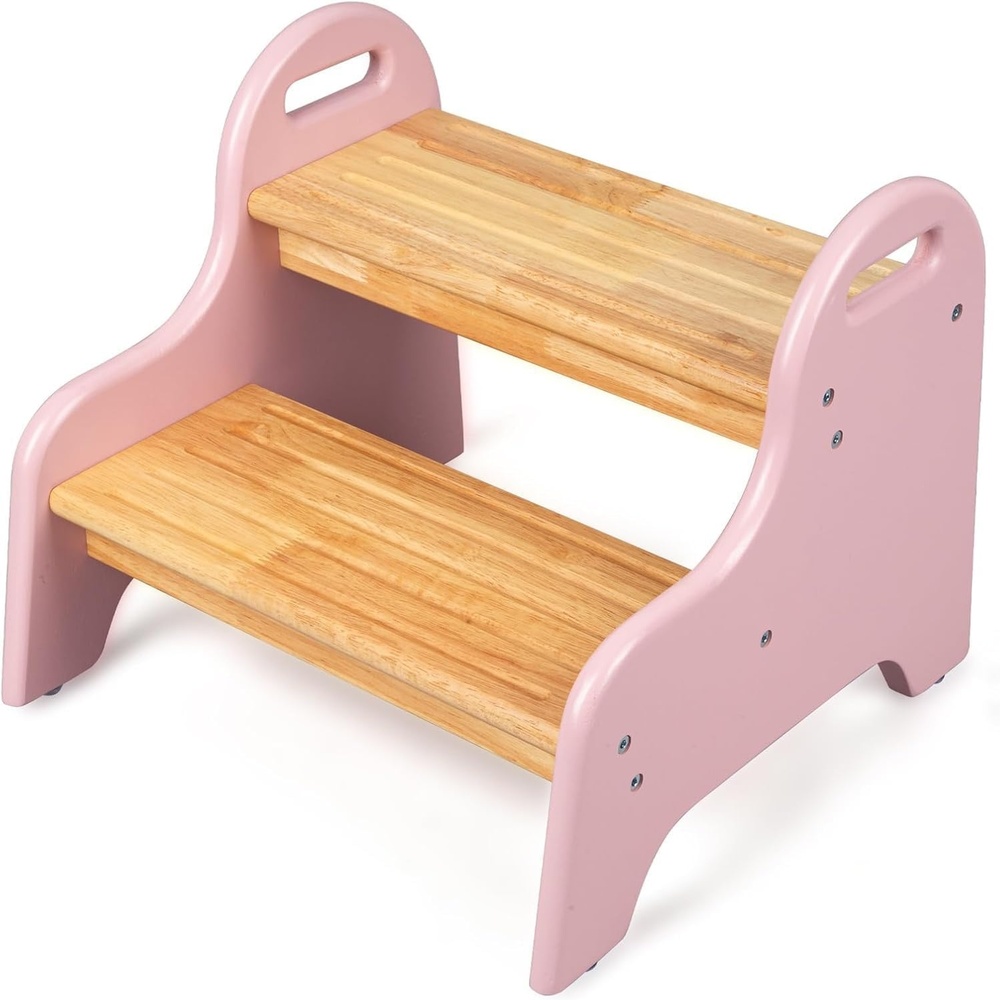 image:imageStrongTek Kids 2 Step Stool Rubber Wood Step Children Stool Safe amp Sturdy Ideal for Bathroom Kitchen Home Use Durable NonSlip Child Safety Foot Stool Toddler Step Stool Easy to Clean