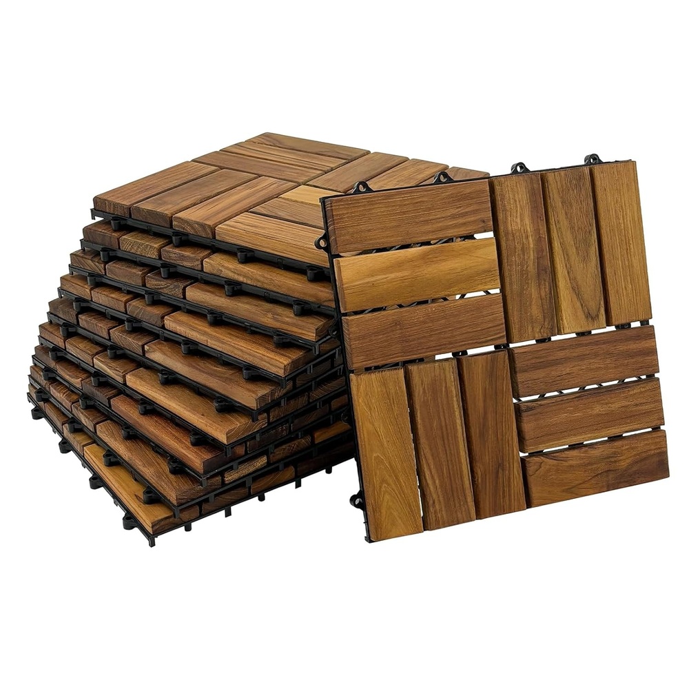 image:imageStrongTek Teak Interlocking Deck Tiles 12 x 12 Set of 10 Handcrafted in Indonesia Easy Installation WeatherResistant Ideal for Patios Balconies Gardens and Outdoor Spaces Transformation