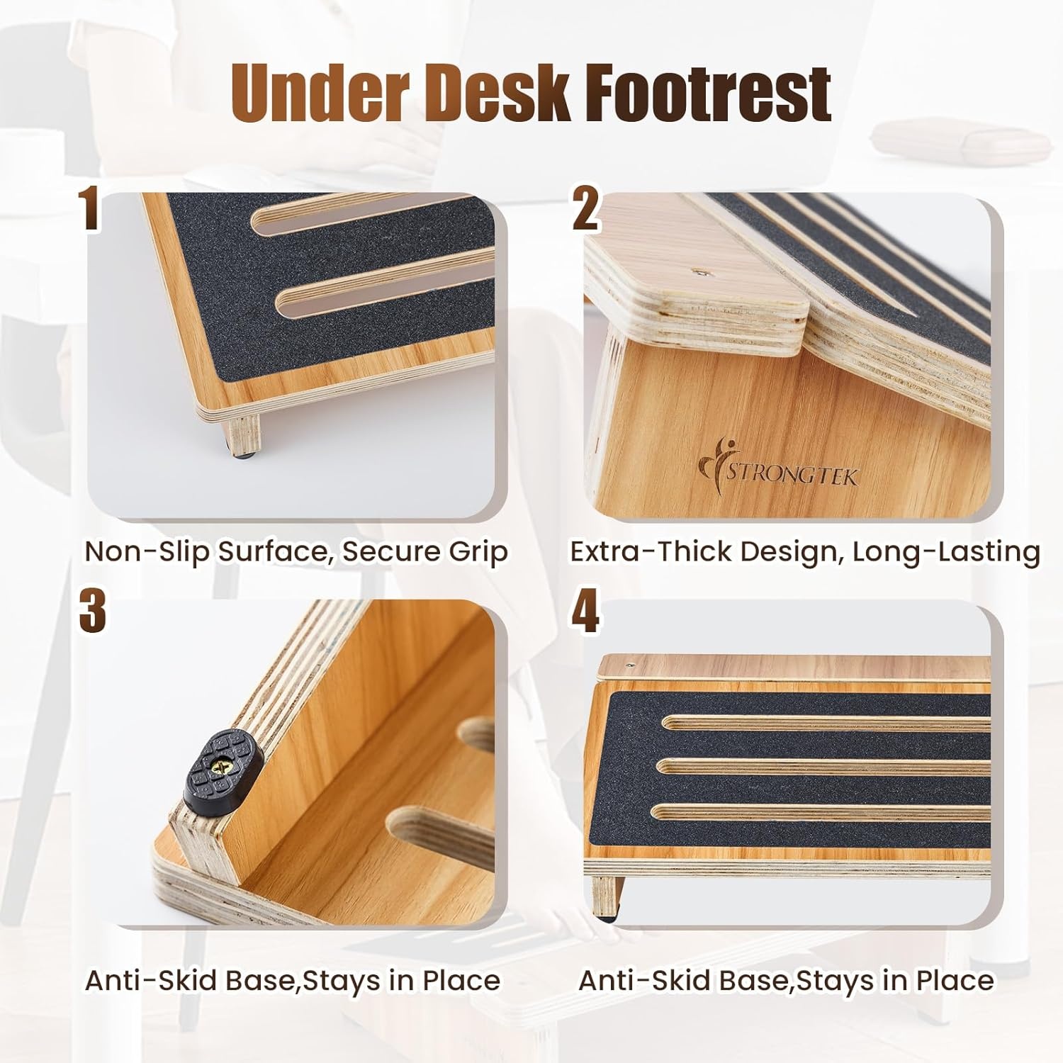 image:imageStrongTek Ergonomic Foot Rest Support Under Desk Footrest NonSlip Foot Stool 4 High Improve Posture Reduce Fatigue amp Pain 300lbs Capacity Ideal for Office amp Gaming Enhance Health and Comfort