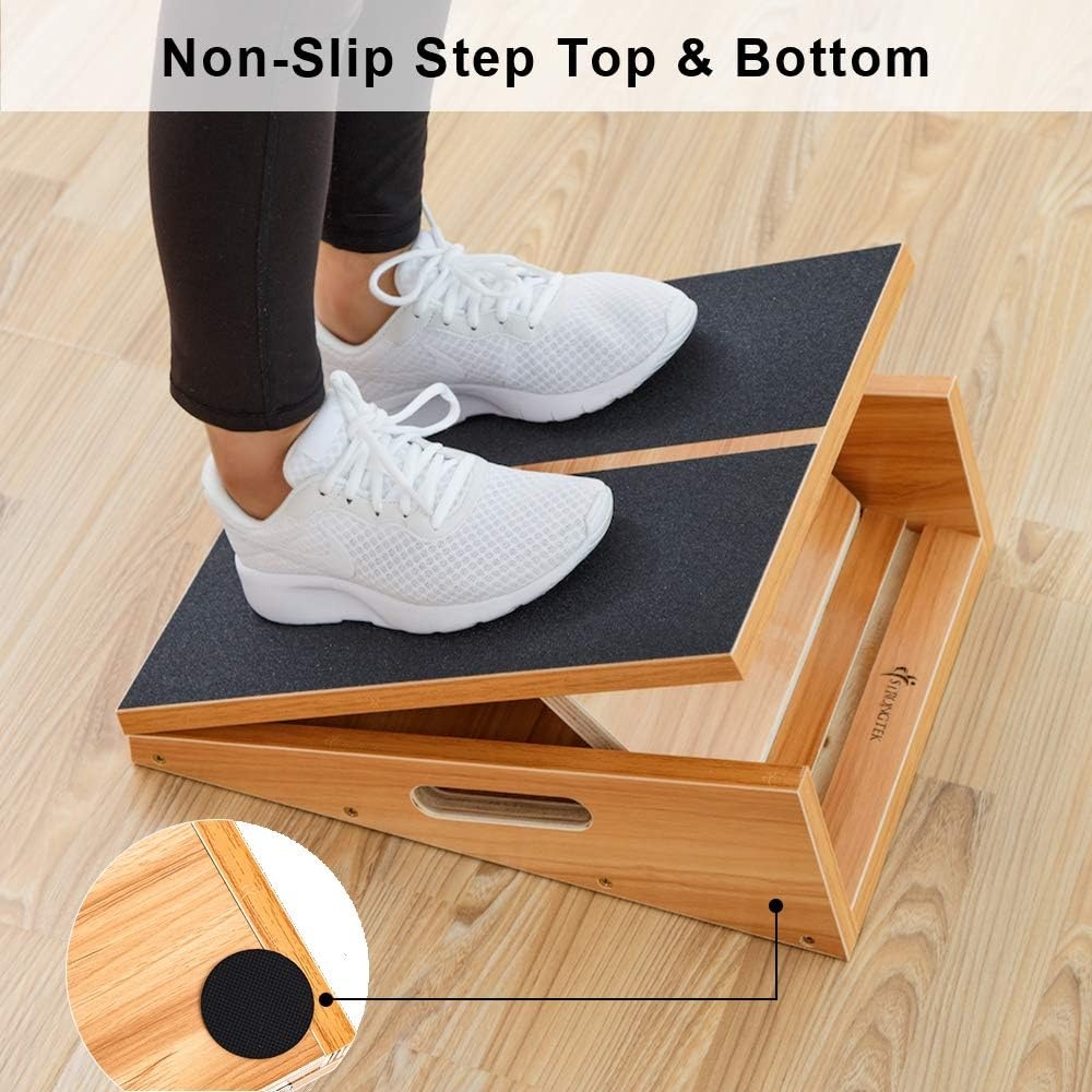 image:imageStrongTek Professional Wooden Slant Board Adjustable Incline Board and Calf Stretcher Stretch Board Extra SideHandle Design for Portability FullCoverageExtraLarge