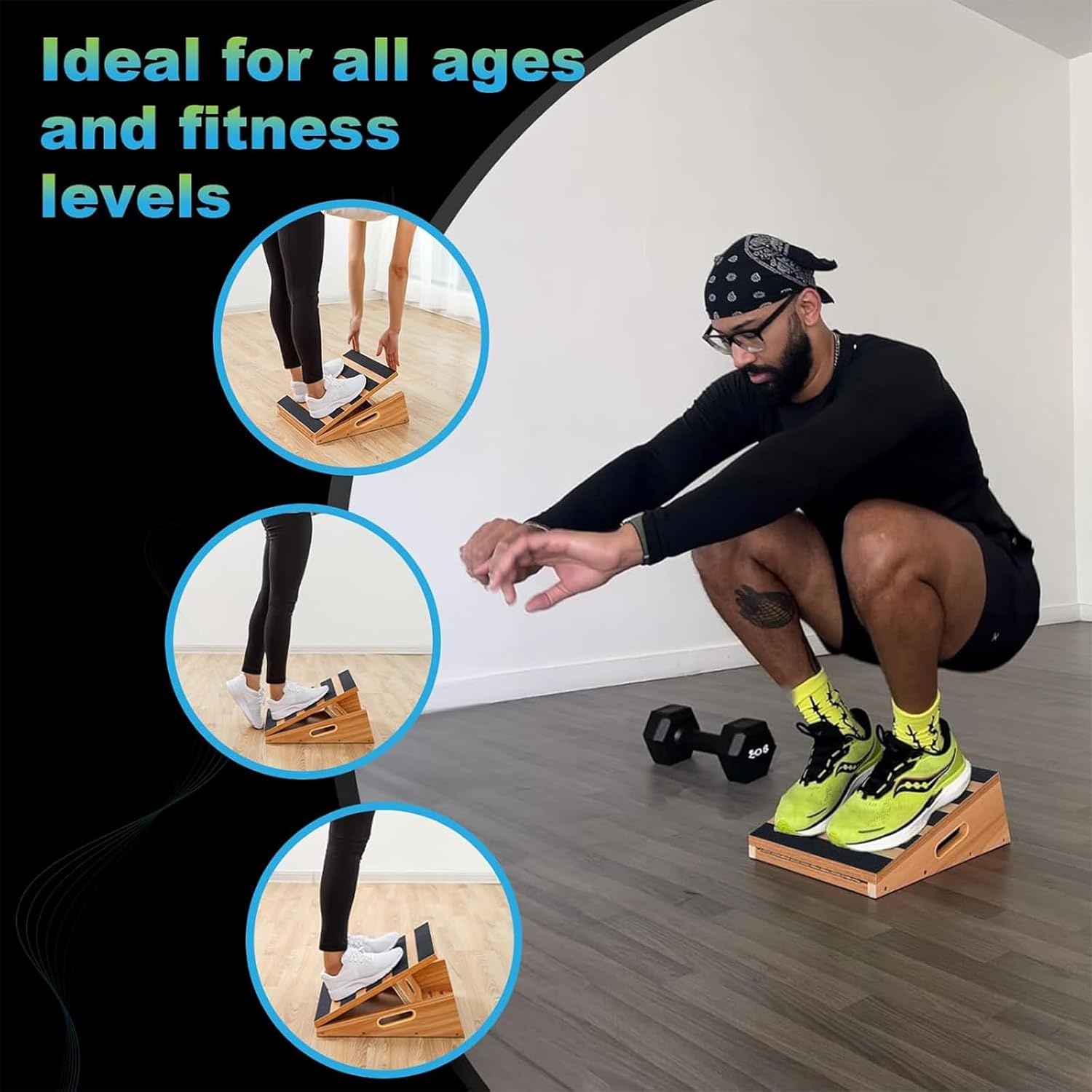 image:imageStrongTek Professional Wooden Slant Board Adjustable Incline Board and Calf Stretcher Stretch Board Extra SideHandle Design for Portability FullCoveragePartialcoverage