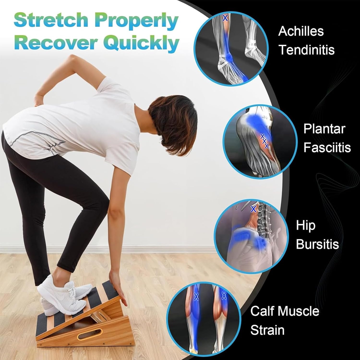 image:imageStrongTek Professional Wooden Slant Board Adjustable Incline Board and Calf Stretcher Stretch Board Extra SideHandle Design for Portability FullCoveragePartialcoverage