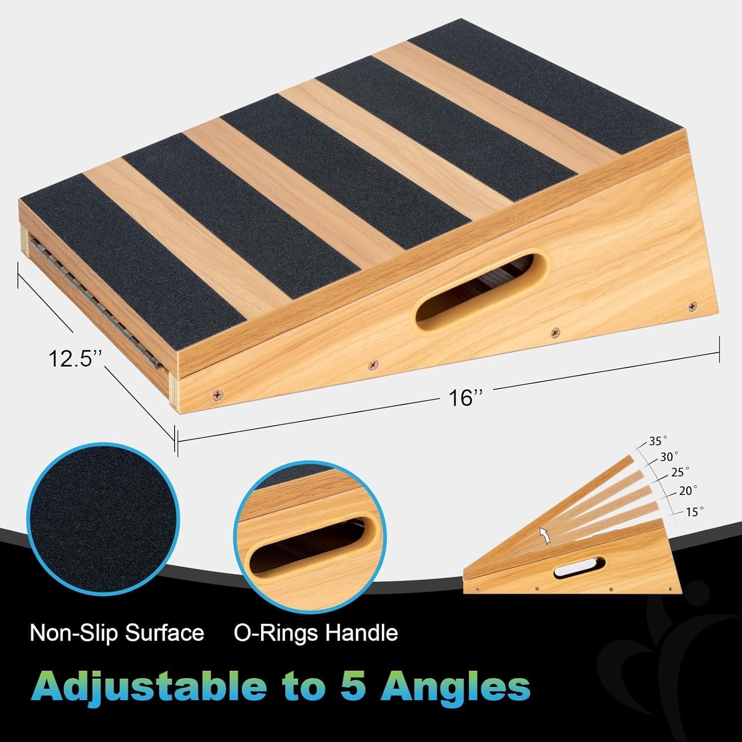 image:imageStrongTek Professional Wooden Slant Board Adjustable Incline Board and Calf Stretcher Stretch Board Extra SideHandle Design for Portability FullCoveragePartialcoverage