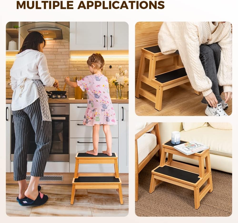 image:imageStrongTek Wood Step Stool 17 Tall TwoStep Design for Adults amp Kids HeavyDuty 500 lbs Capacity with NonSlip Steps Ideal for Kitchen Bedside amp Bathroom Use