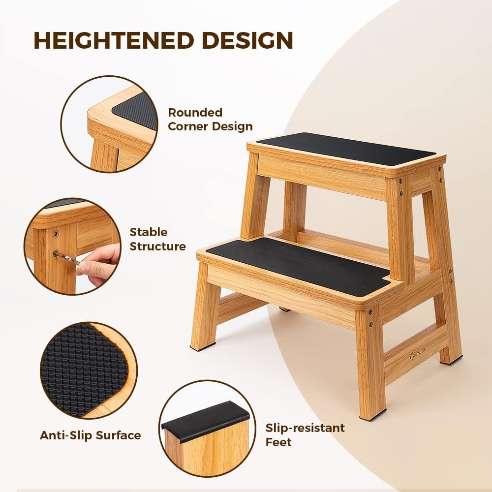 image:imageStrongTek Wood Step Stool 17 Tall TwoStep Design for Adults amp Kids HeavyDuty 500 lbs Capacity with NonSlip Steps Ideal for Kitchen Bedside amp Bathroom Use