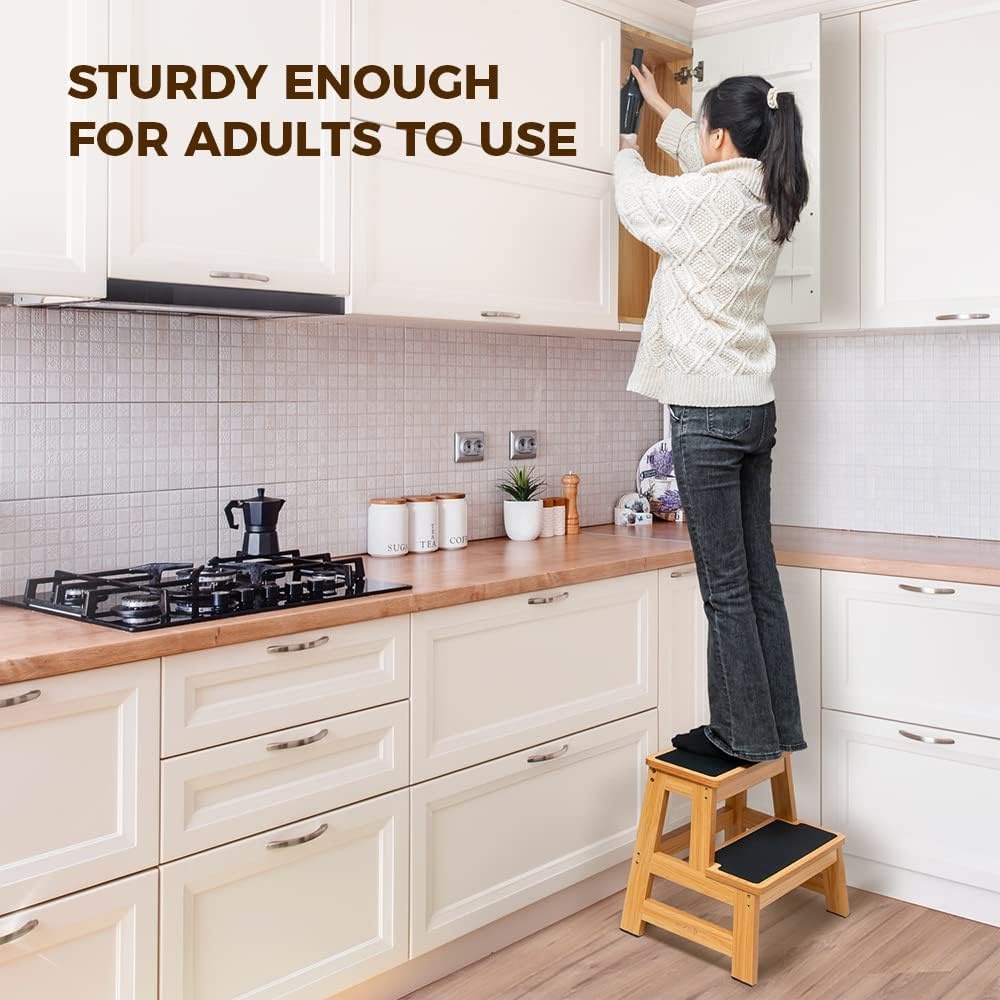image:imageStrongTek Wood Step Stool 17 Tall TwoStep Design for Adults amp Kids HeavyDuty 500 lbs Capacity with NonSlip Steps Ideal for Kitchen Bedside amp Bathroom Use