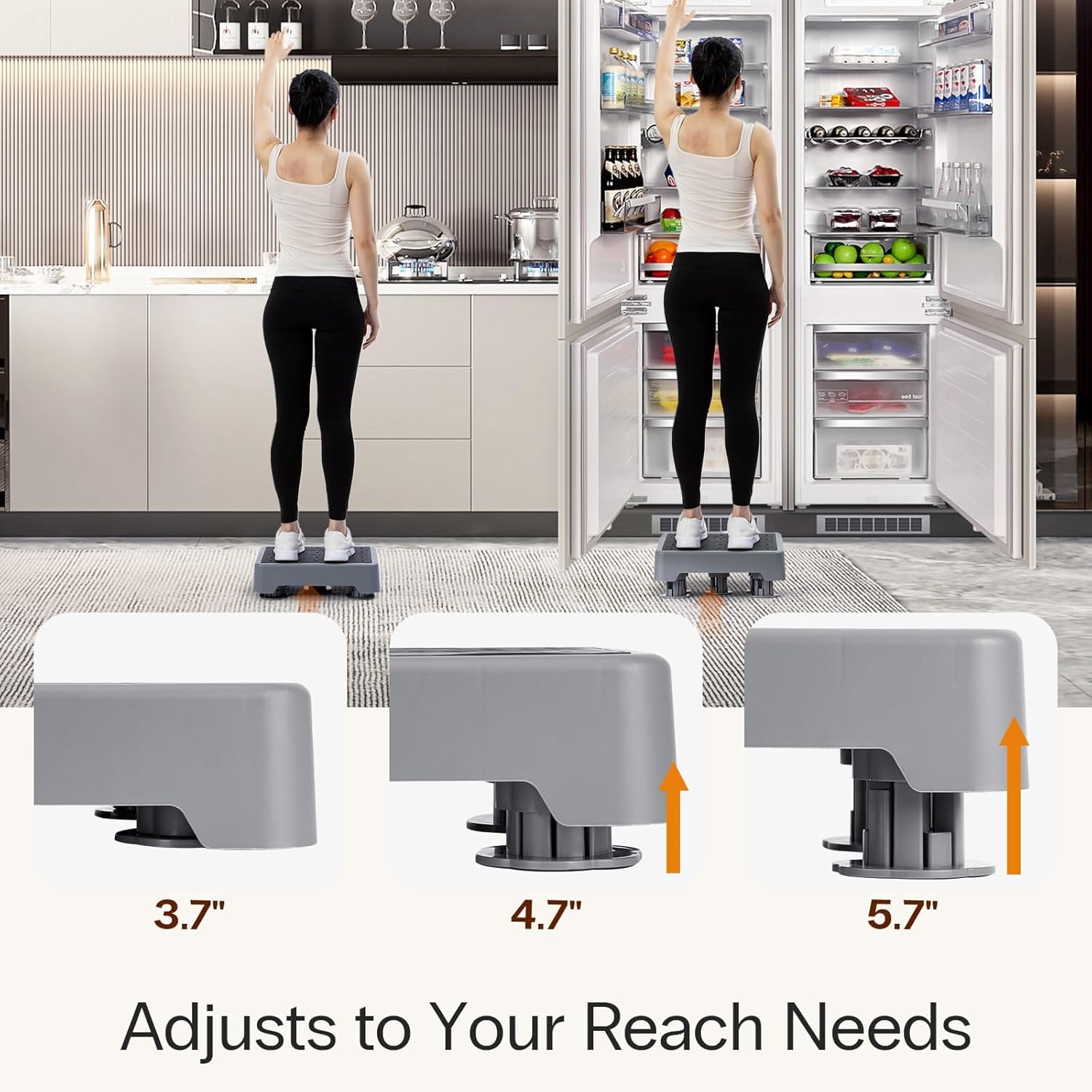 image:imageStrongTek 57 Adjustable Step Stool NonSlip One Step Platform for Adults amp Seniors Portable Mobility Aid and Stair Assist for Kitchen Bathroom Bedside amp OutdoorBlack Grey