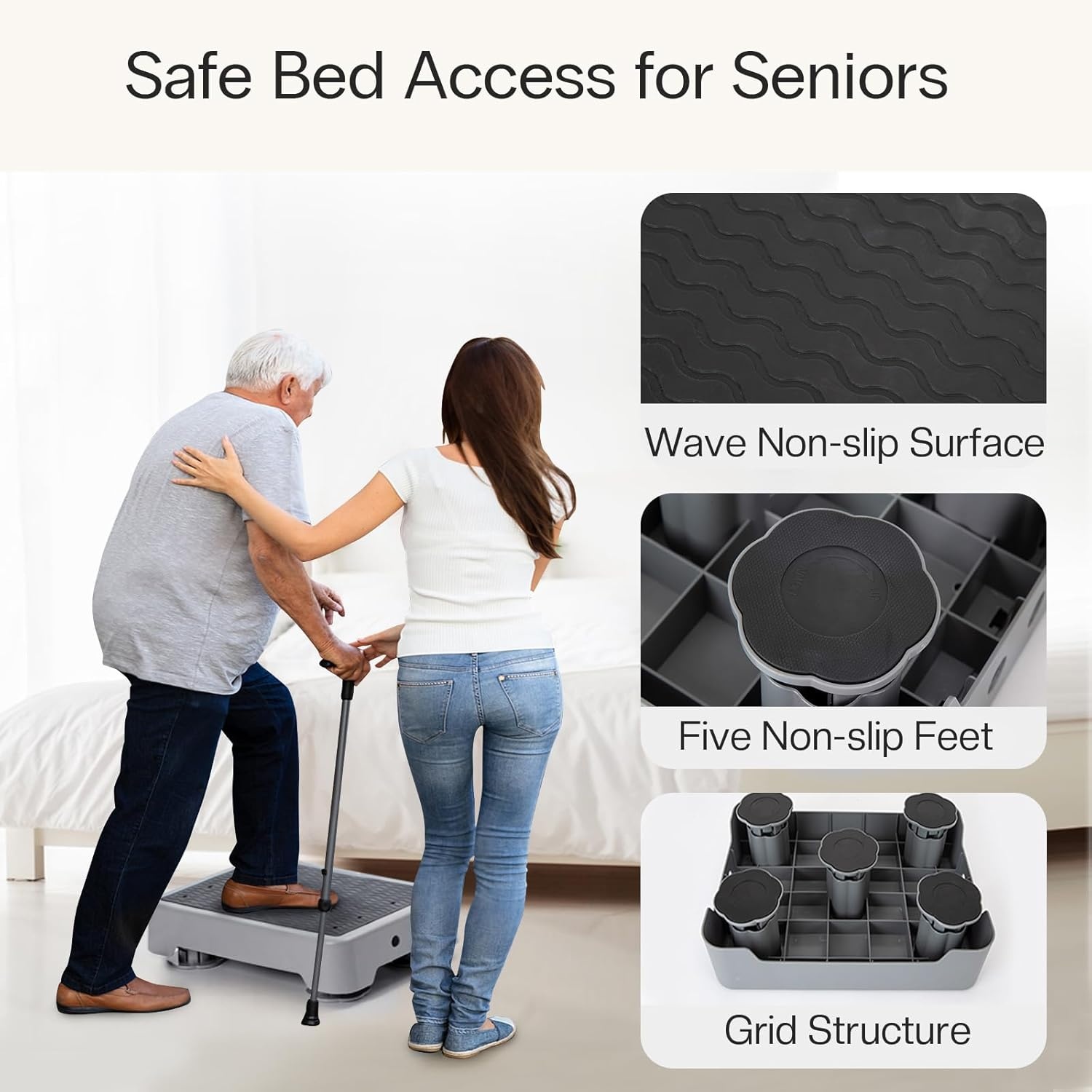 image:imageStrongTek 57 Adjustable Step Stool NonSlip One Step Platform for Adults amp Seniors Portable Mobility Aid and Stair Assist for Kitchen Bathroom Bedside amp OutdoorBlack Grey