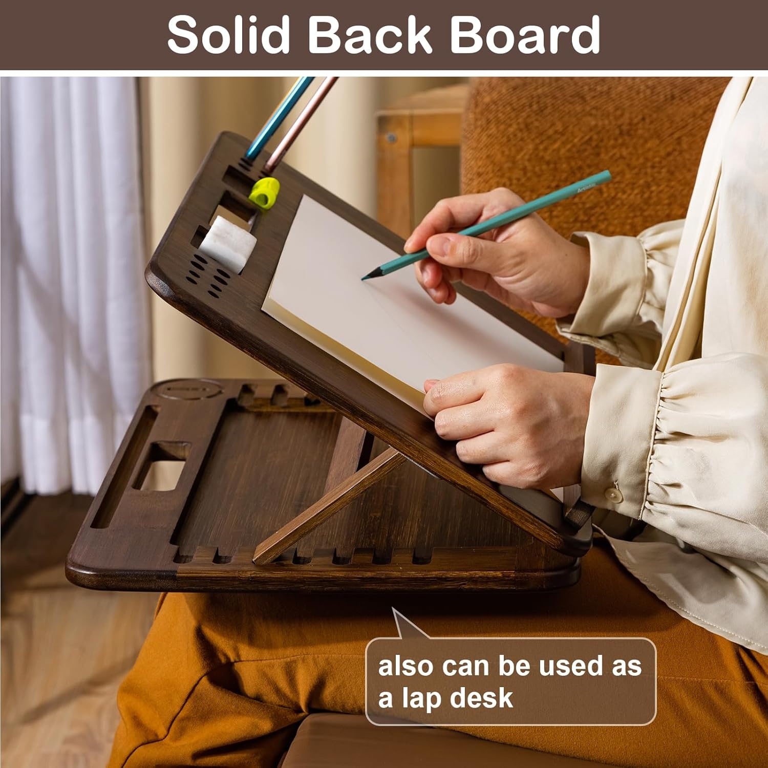 image:imageStrongTek Bamboo Table Easel 16 x 12 Inch Adjustable Drawing Board 6Position Desktop Drafting and Sketching Board with Handle and Back Storage for Drawing Painting Reading and WritingBrown