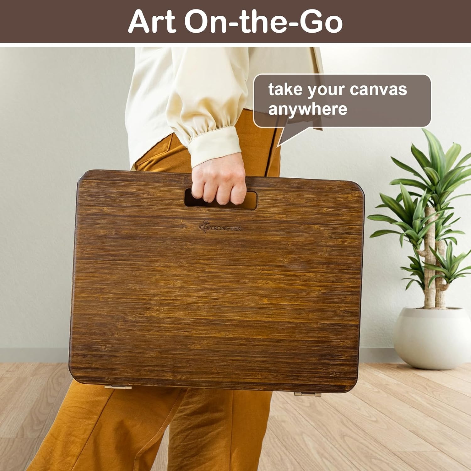 image:imageStrongTek Bamboo Table Easel 16 x 12 Inch Adjustable Drawing Board 6Position Desktop Drafting and Sketching Board with Handle and Back Storage for Drawing Painting Reading and WritingBrown