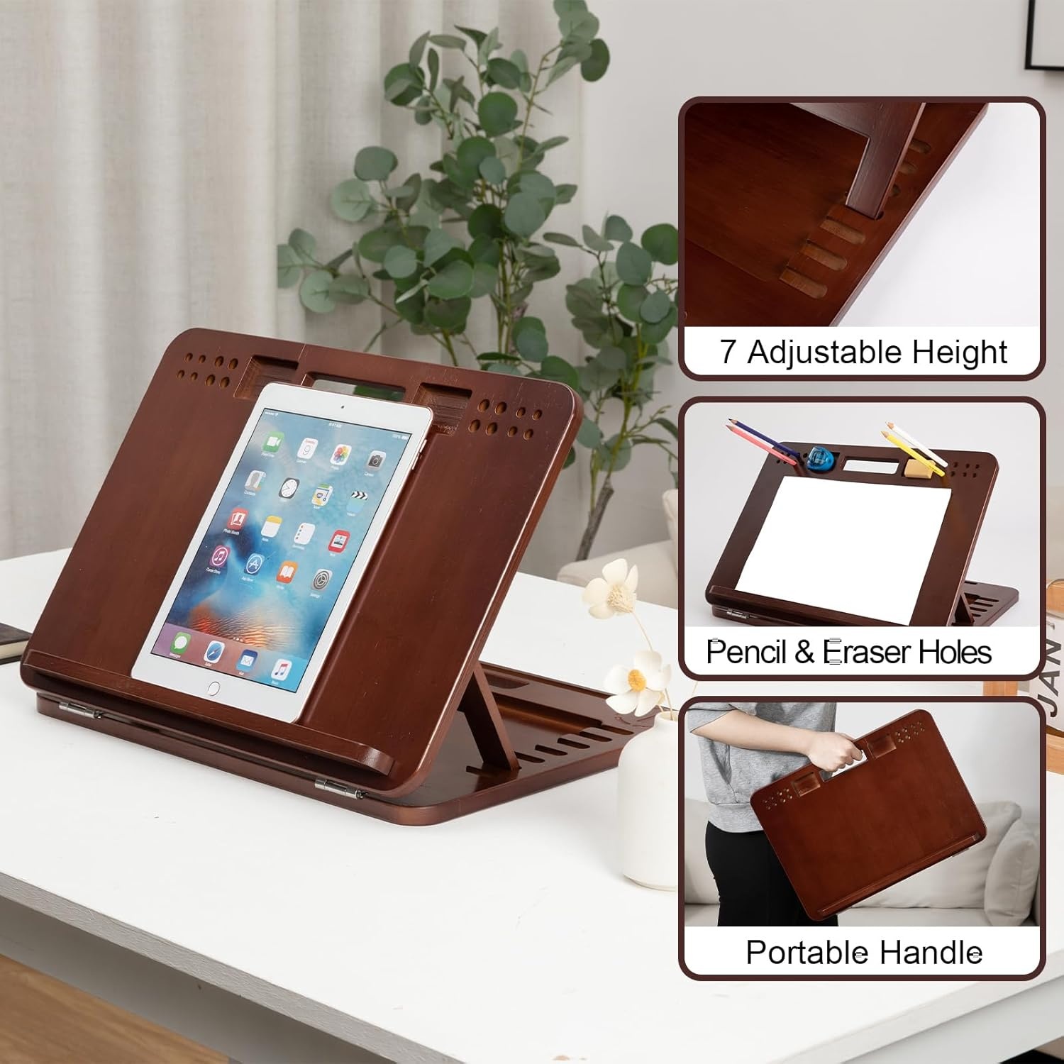 image:imageStrongTek Bamboo Table Easel 16 x 12 Inch Adjustable Drawing Board 6Position Desktop Drafting and Sketching Board with Handle and Back Storage for Drawing Painting Reading and WritingWalnut