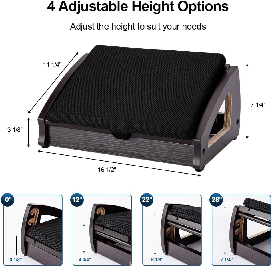image:imageStrongTek Wood Ergonomic Footrest 4Angle Adjustable Foot Stool for Desk Office Footrest AntiSlip Foot Stand for Under Desk Enhances Posture Promotes Blood Circulation Easy Assembly EspressoEspresso