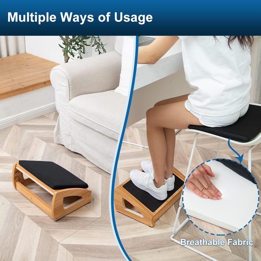 image:imageStrongTek Wood Ergonomic Footrest 4Angle Adjustable Foot Stool for Desk Office Footrest AntiSlip Foot Stand for Under Desk Enhances Posture Promotes Blood Circulation Easy Assembly EspressoNaturalsoft