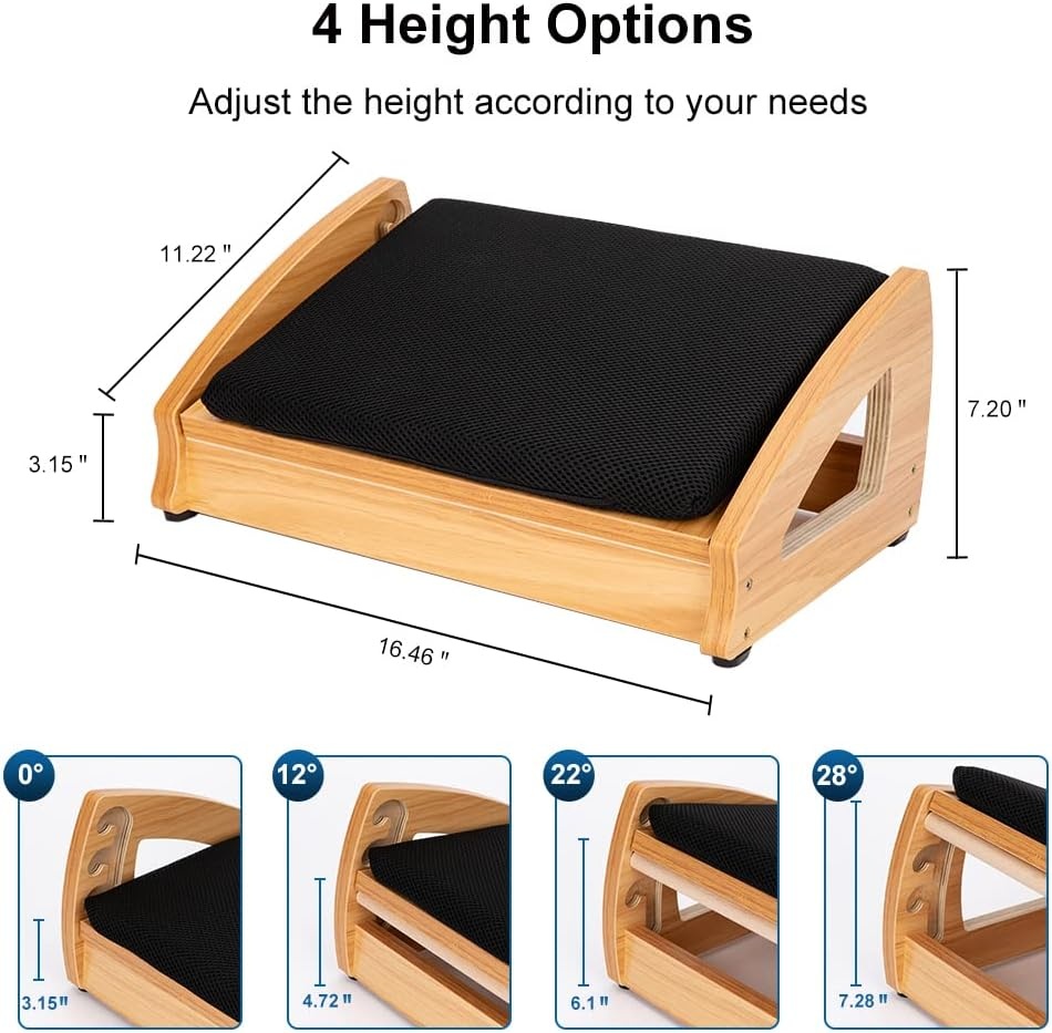 image:imageStrongTek Wood Ergonomic Footrest 4Angle Adjustable Foot Stool for Desk Office Footrest AntiSlip Foot Stand for Under Desk Enhances Posture Promotes Blood Circulation Easy Assembly EspressoNaturalsoft