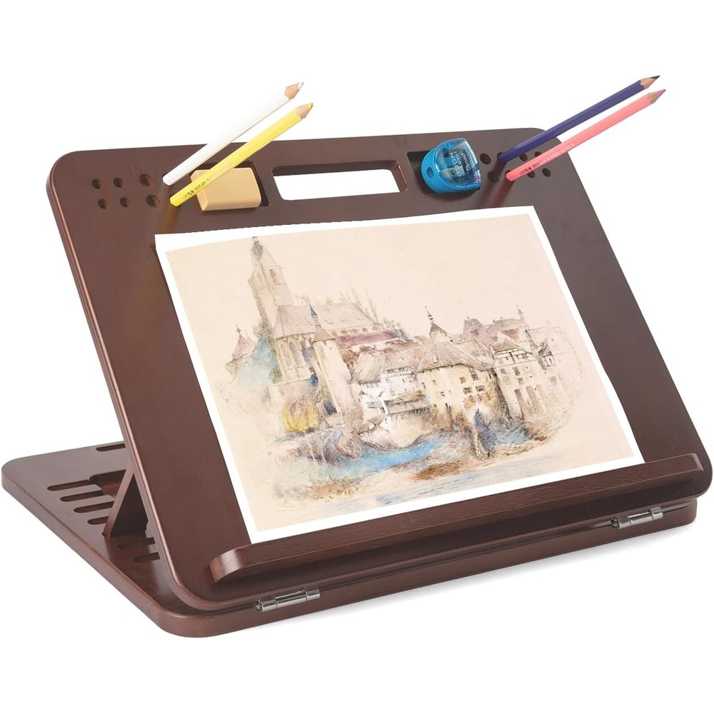image:imageStrongTek Bamboo Table Easel 16 x 12 Inch Adjustable Drawing Board 6Position Desktop Drafting and Sketching Board with Handle and Back Storage for Drawing Painting Reading and WritingWalnut