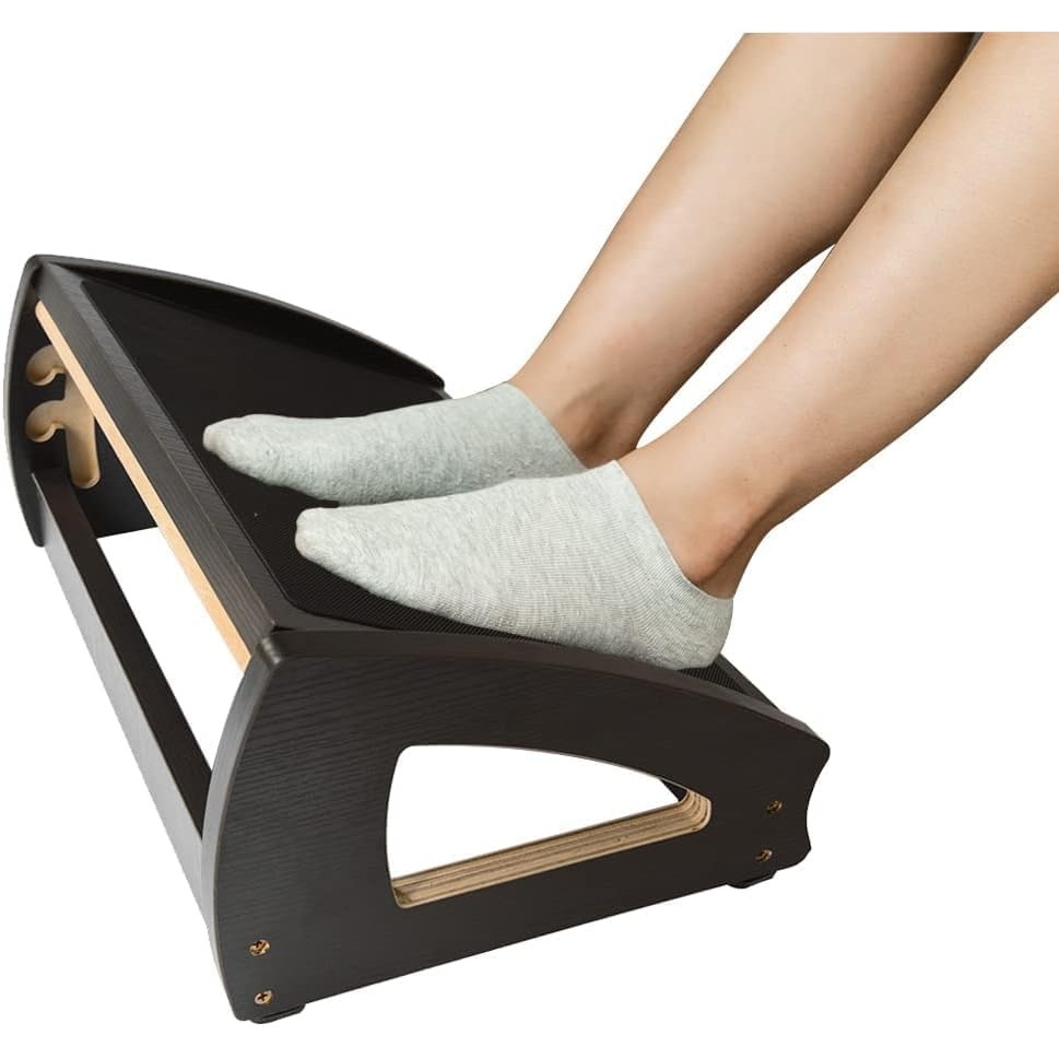 image:imageStrongTek Wood Ergonomic Footrest 4Angle Adjustable Foot Stool for Desk Office Footrest AntiSlip Foot Stand for Under Desk Enhances Posture Promotes Blood Circulation Easy Assembly EspressoBlack