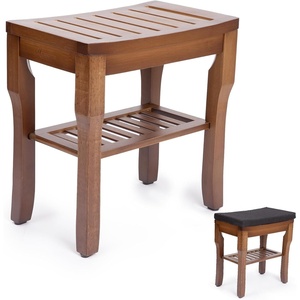 image:imageStrongTek Bamboo Shower Bench Seat with Cushion Shower Stool with Storage Shelf Lightweight NonSlip QuickDrain Design 350 lbs Capacity Ideal for Bathroom Spa Sauna Living RoomEspresso