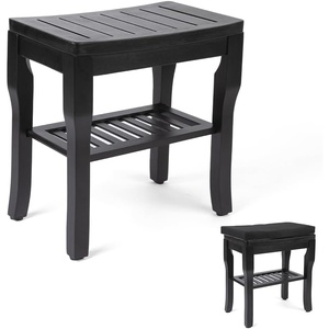 image:imageStrongTek Bamboo Shower Bench Seat with Cushion Shower Stool with Storage Shelf Lightweight NonSlip QuickDrain Design 350 lbs Capacity Ideal for Bathroom Spa Sauna Living RoomBlack