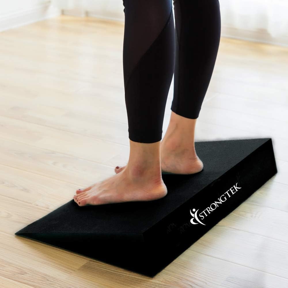 image:imageStrongTek 13 Large Yoga Foam Wedges Pair amp Adjustable Wooden Slant Board Bundle Ideal for Calf Stretch Physical Therapy and Stability Exercises